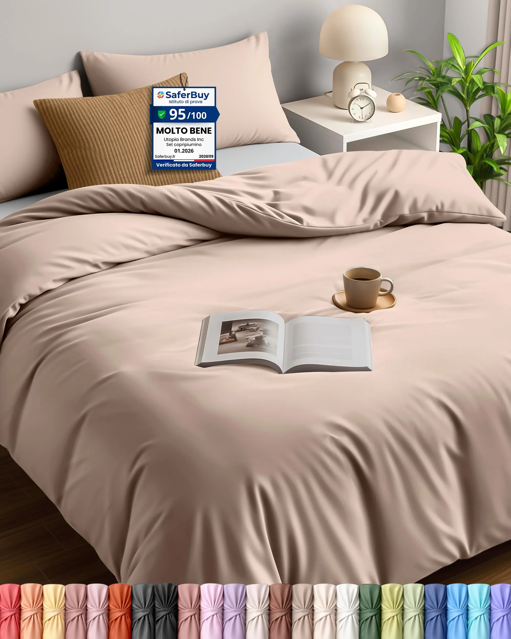 Utopia Bedding Set Copripiumino 200x200 cm e 2 Federe 50x75 cm, Beige - immagine 1