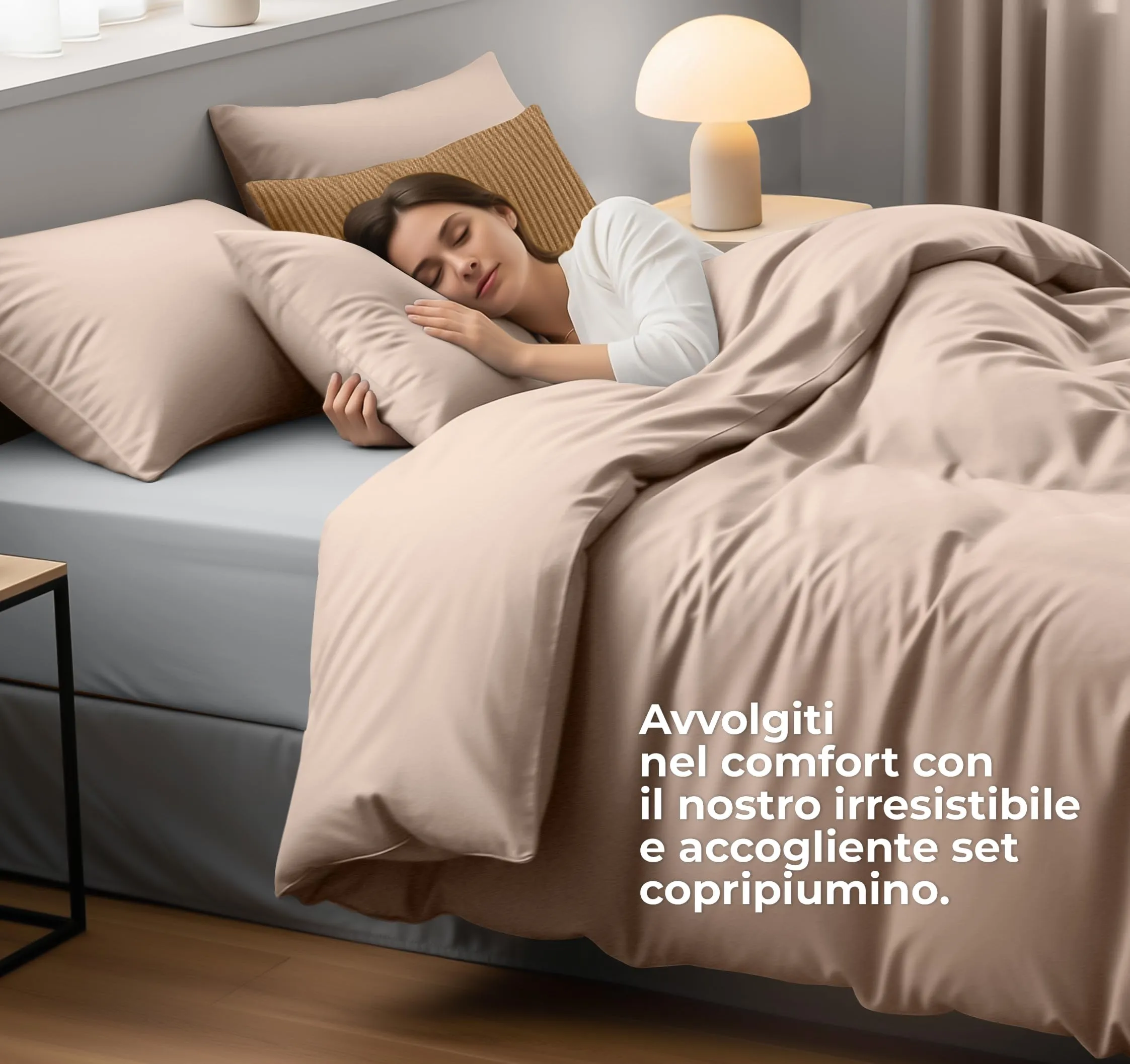 Utopia Bedding Set Copripiumino 200x200 cm e 2 Federe 50x75 cm, Beige - immagine 3