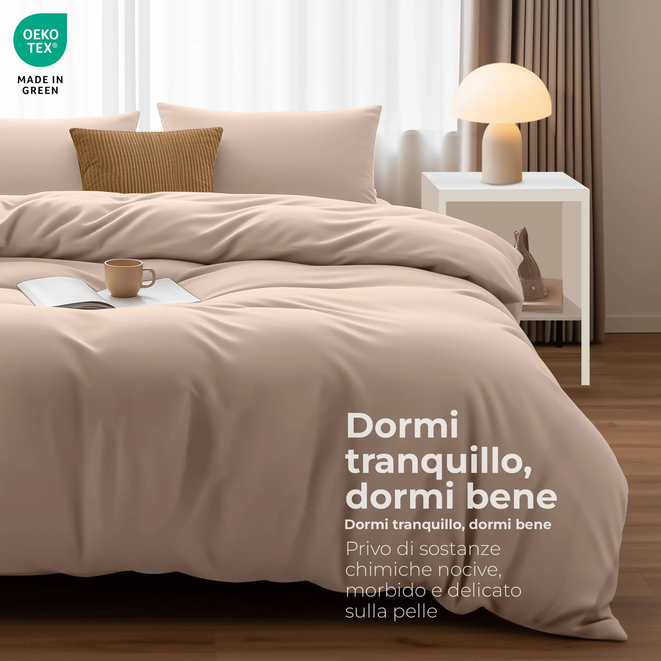 Utopia Bedding Set Copripiumino 200x200 cm e 2 Federe 50x75 cm, Beige - immagine 4