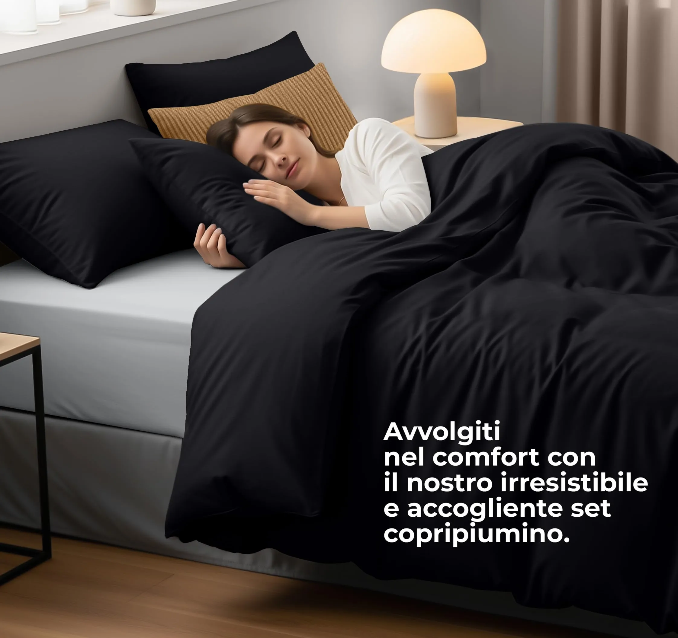 Utopia Bedding Set Copripiumino Matrimoniale 200x200 cm e 2 Federe 50x75 cm, Nero - immagine 3