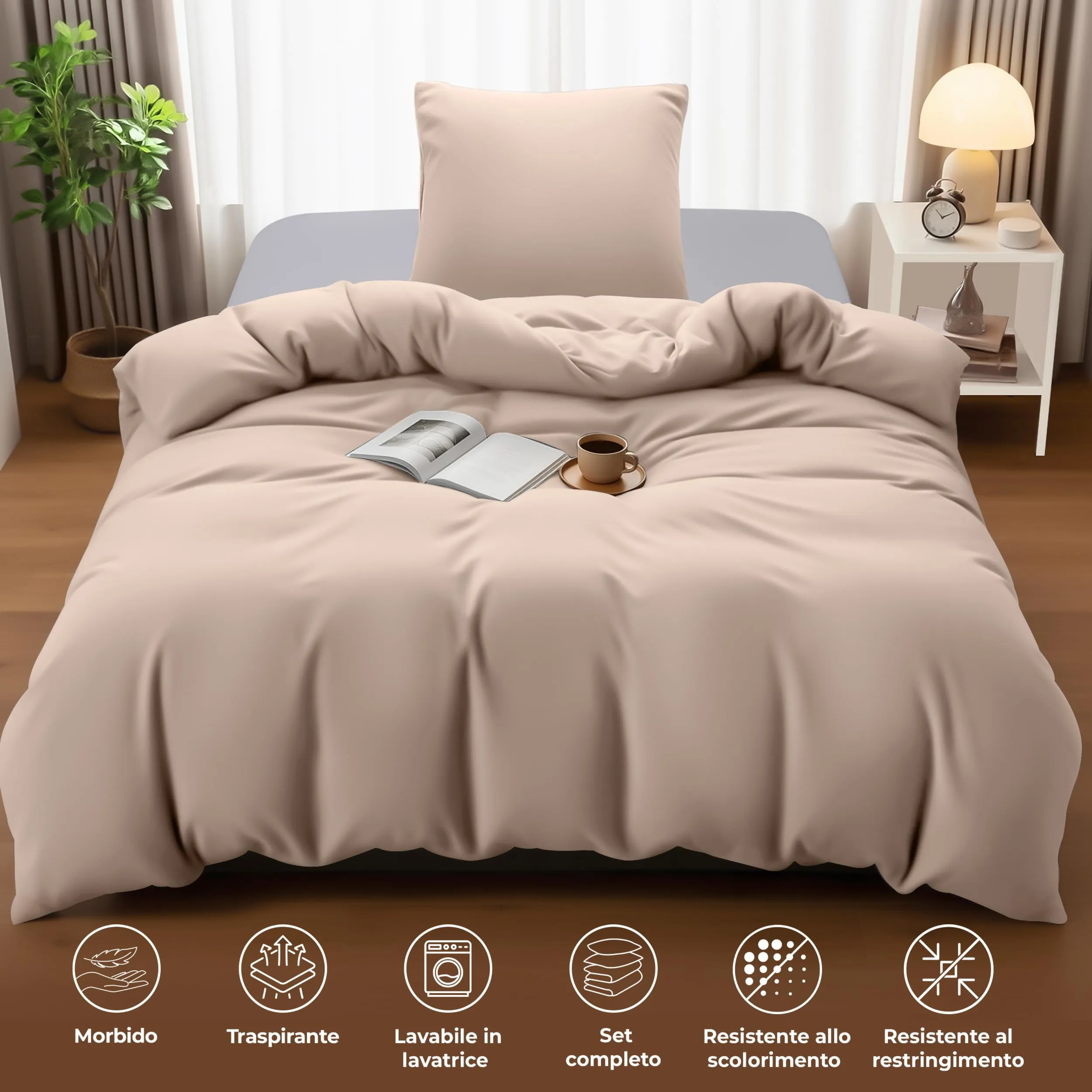 Utopia Bedding Set Copripiumino 135x200 cm e Federa 80x80 cm, Beige - immagine 5