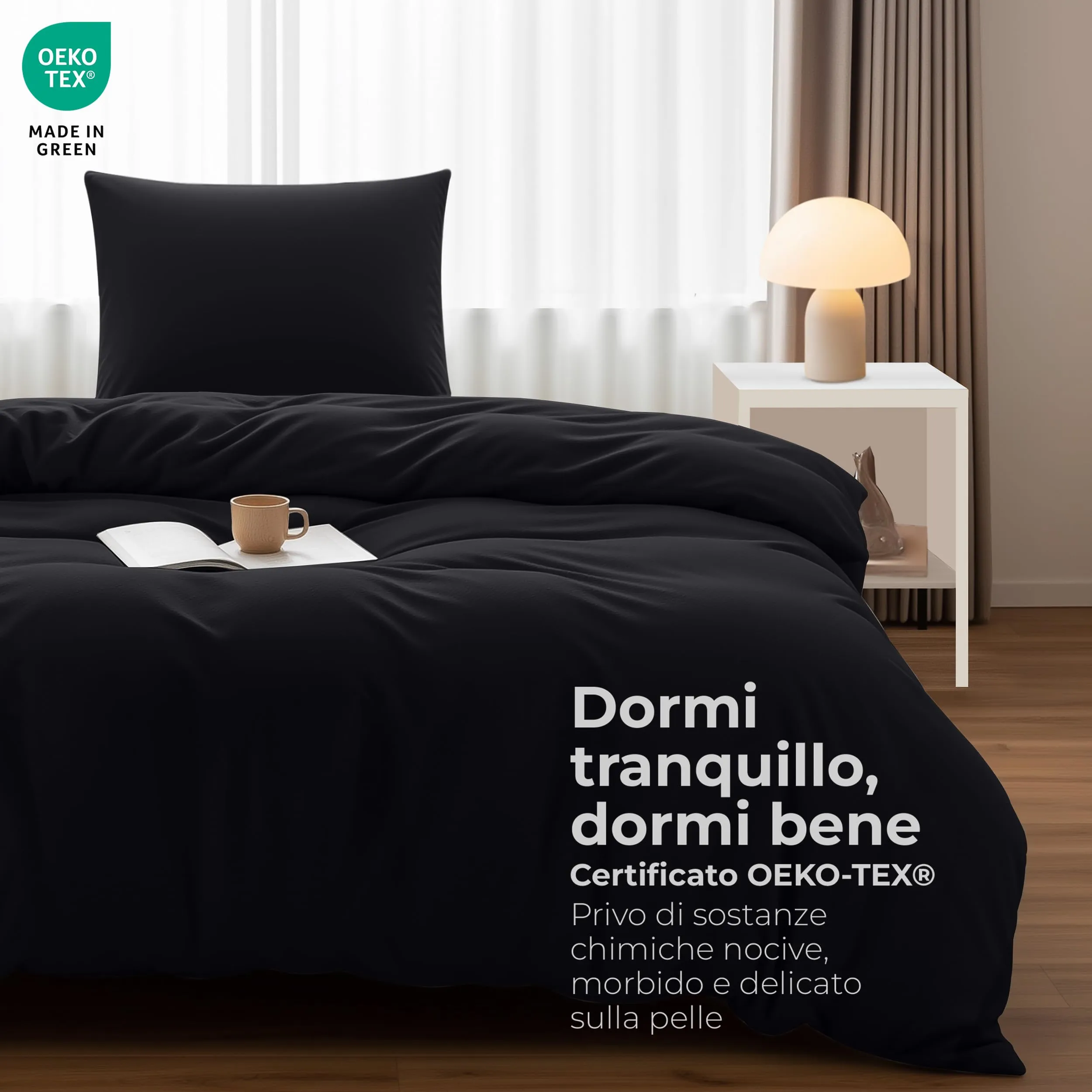 Utopia Bedding Set Copripiumino 135x200 cm e Federa 80x80 cm, Nero - immagine 2