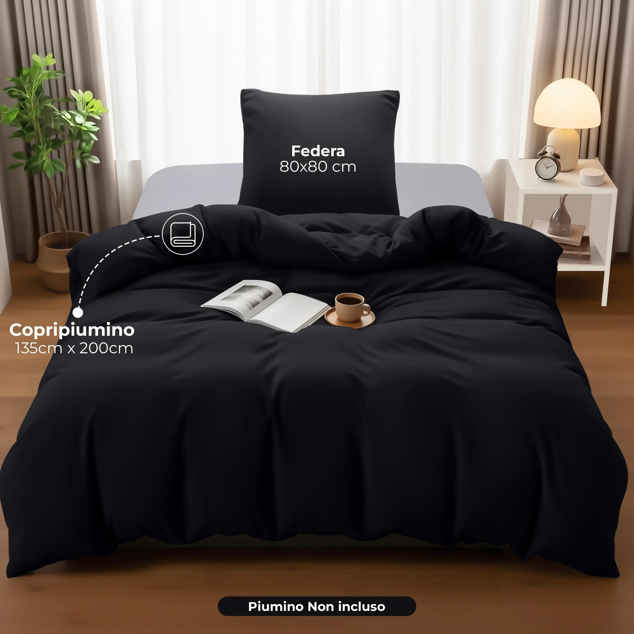 Utopia Bedding Set Copripiumino 135x200 cm e Federa 80x80 cm, Nero - immagine 4