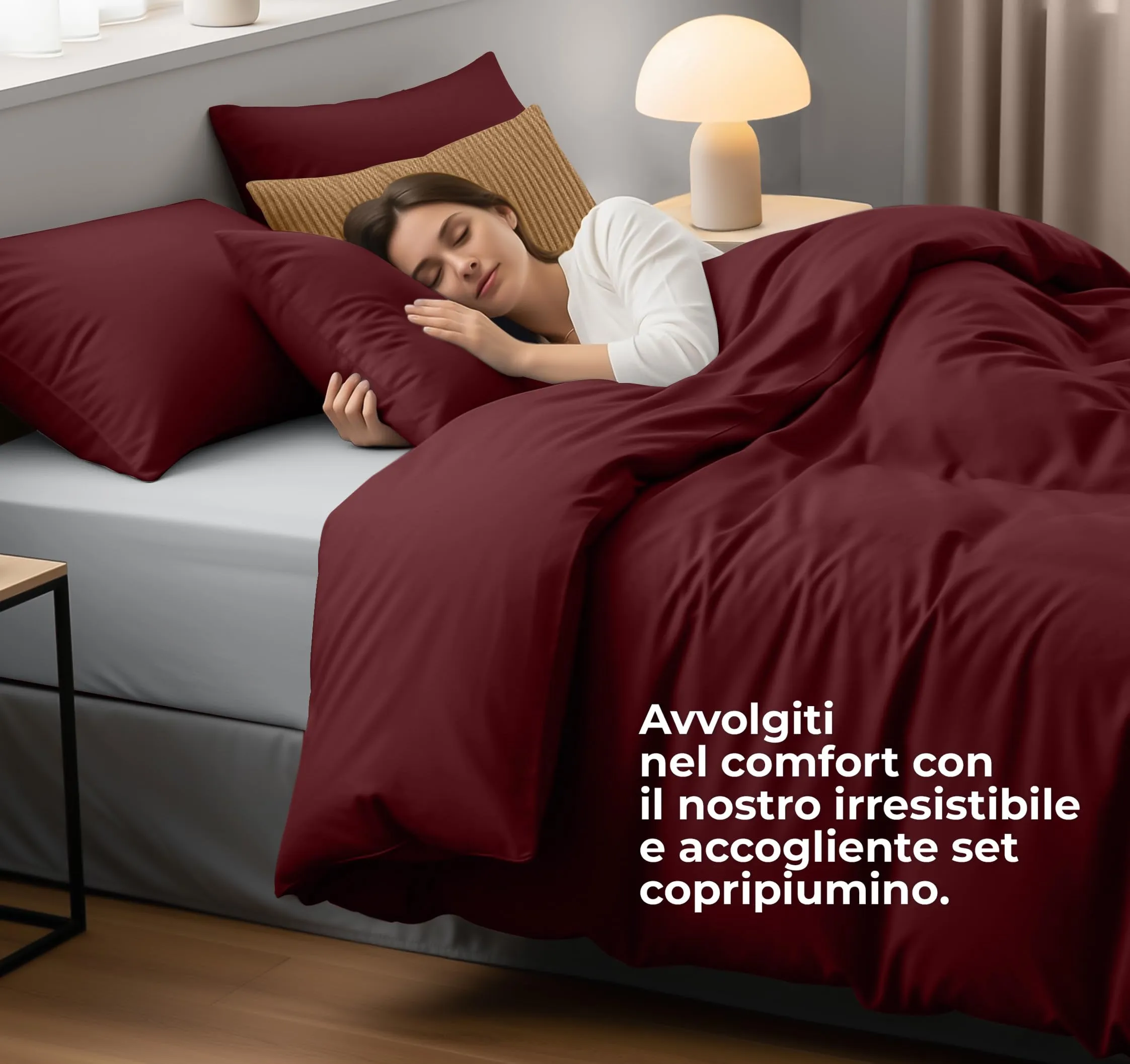 Utopia Bedding Set Copripiumino Matrimoniale 200x200 cm e 2 Federe 50x75 cm, Bordeaux - immagine 3