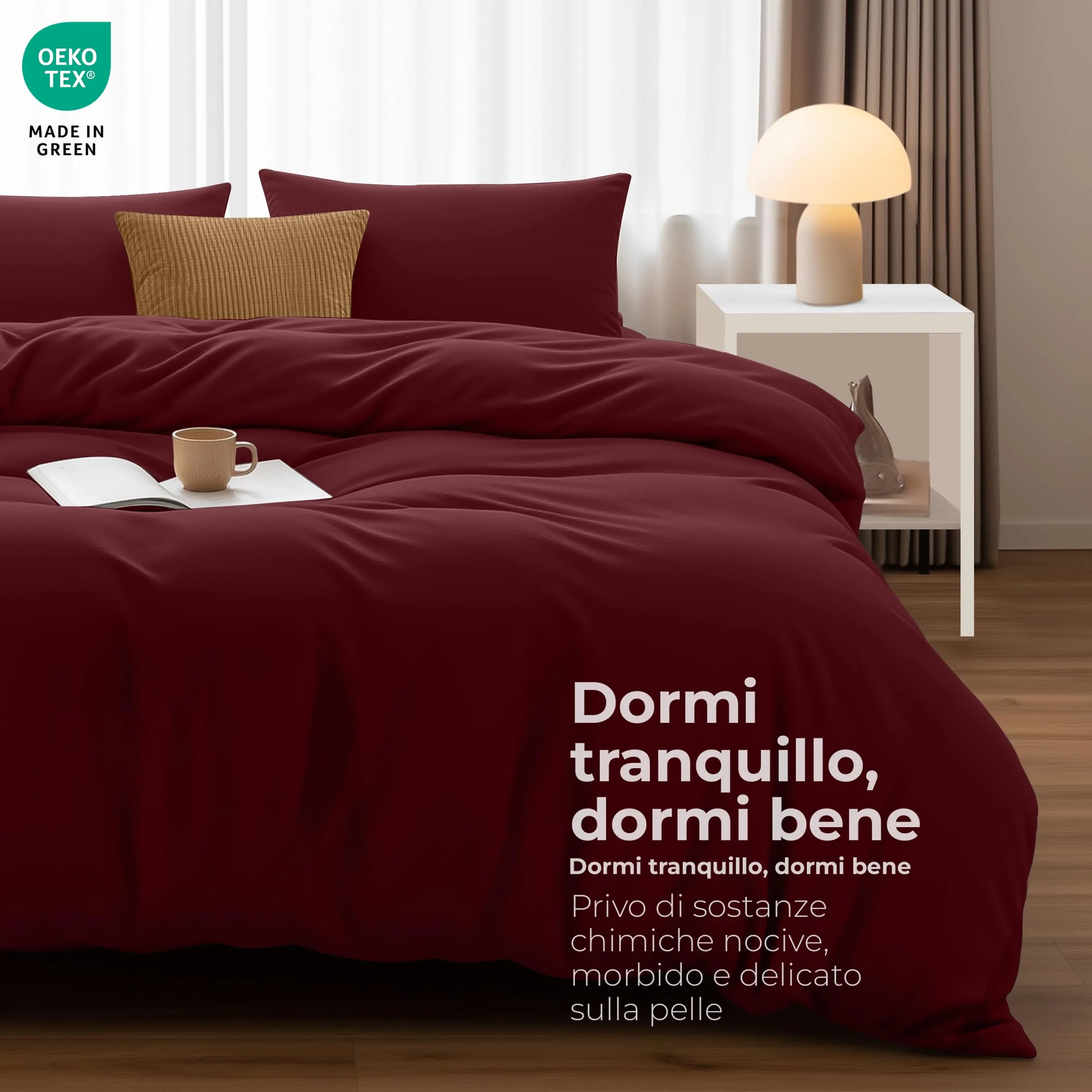 Utopia Bedding Set Copripiumino Matrimoniale 200x200 cm e 2 Federe 50x75 cm, Bordeaux - immagine 4