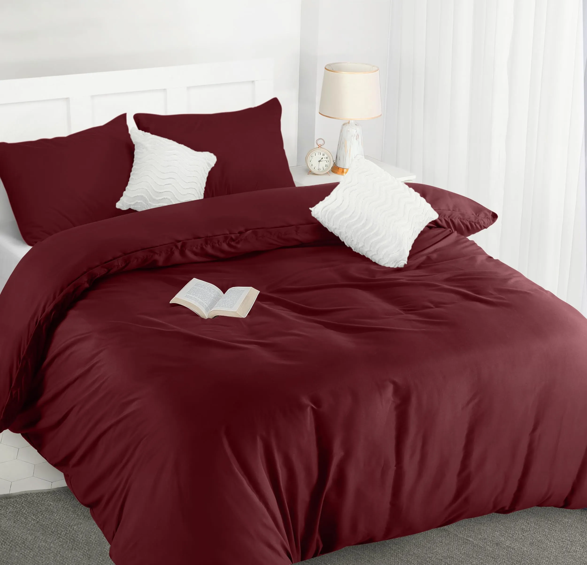 Utopia Bedding Set Copripiumino Matrimoniale 200x200 cm e 2 Federe 50x75 cm, Bordeaux - immagine 6