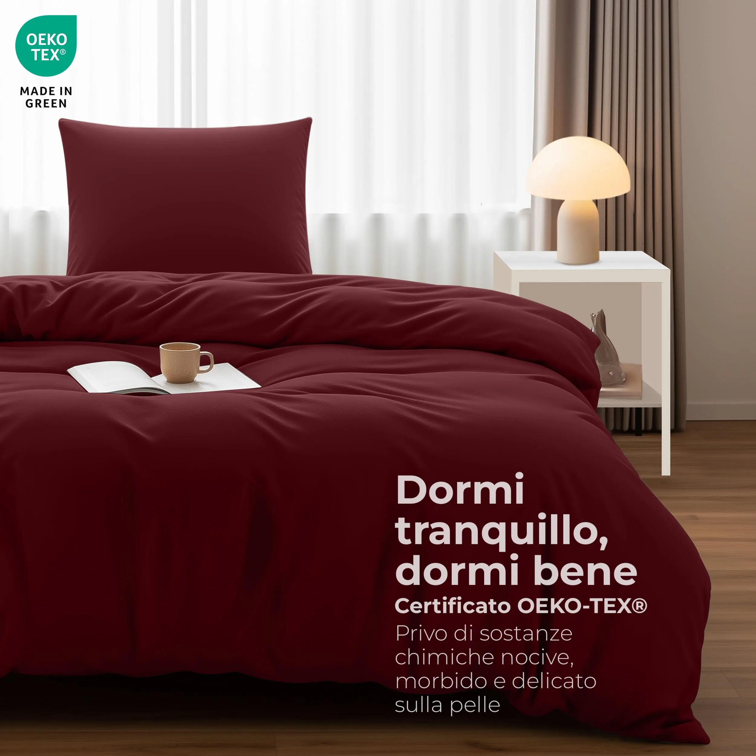 Utopia Bedding Set Copripiumino Singolo 135x200 cm e Federa 80x80 cm, Bordeaux - immagine 2