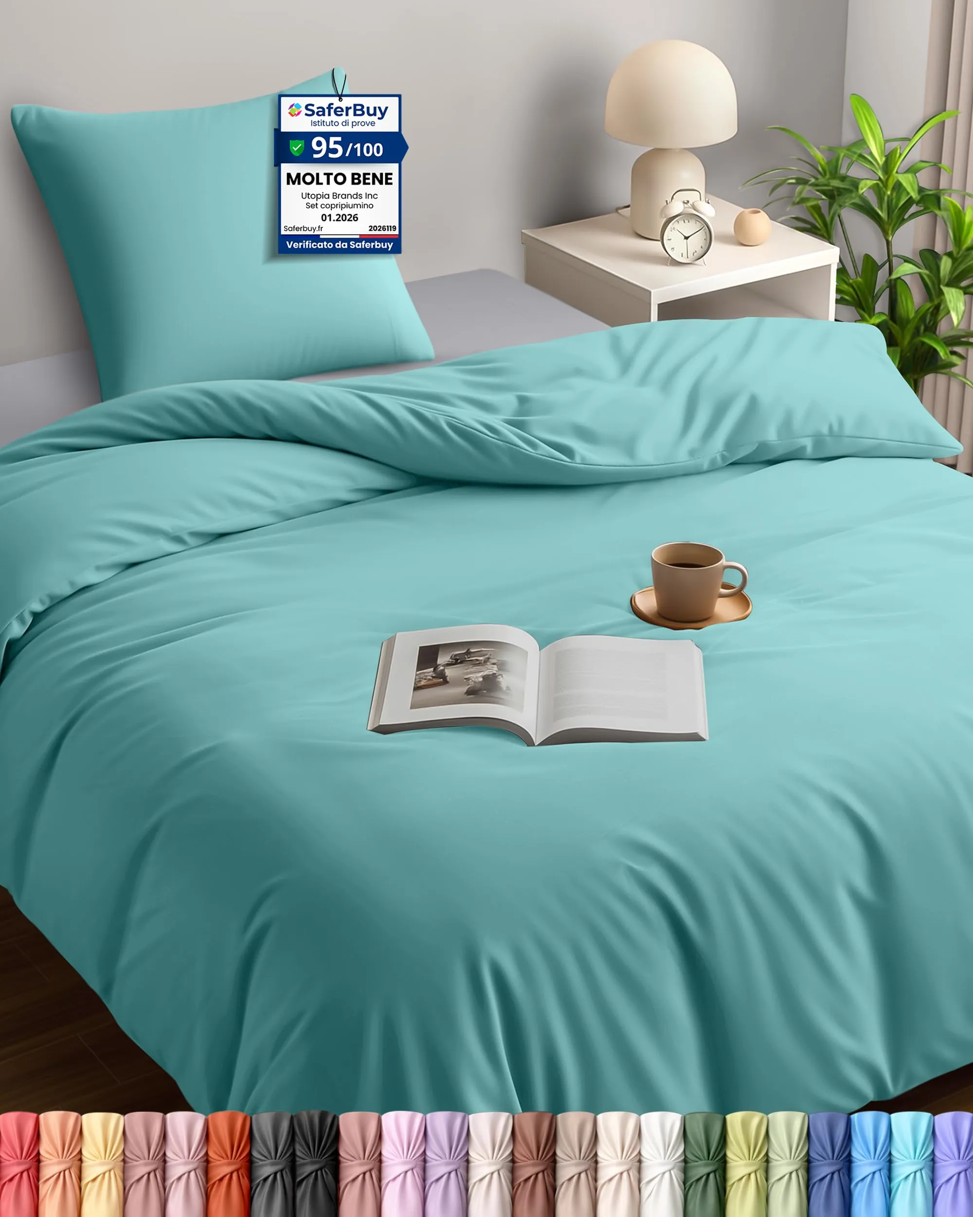 Utopia Bedding Set Copripiumino Singolo 135x200 cm e Federa 80x80 cm, Blu Spa - immagine 1