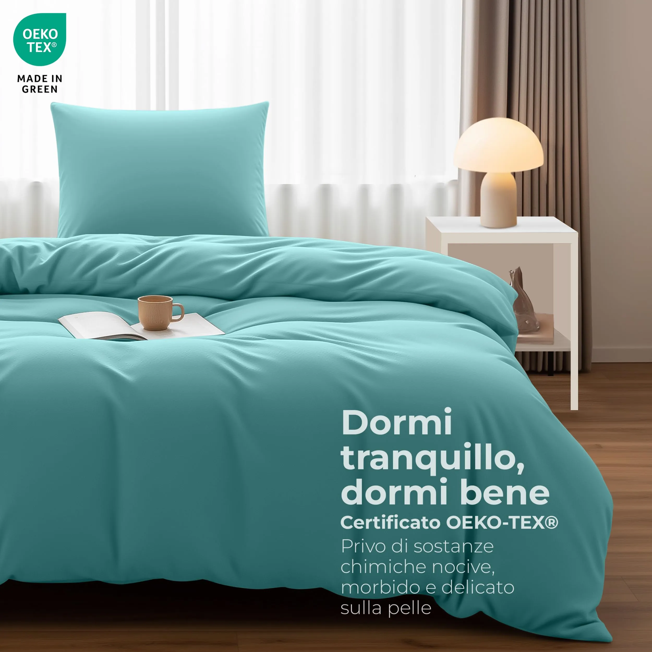 Utopia Bedding Set Copripiumino Singolo 135x200 cm e Federa 80x80 cm, Blu Spa - immagine 2