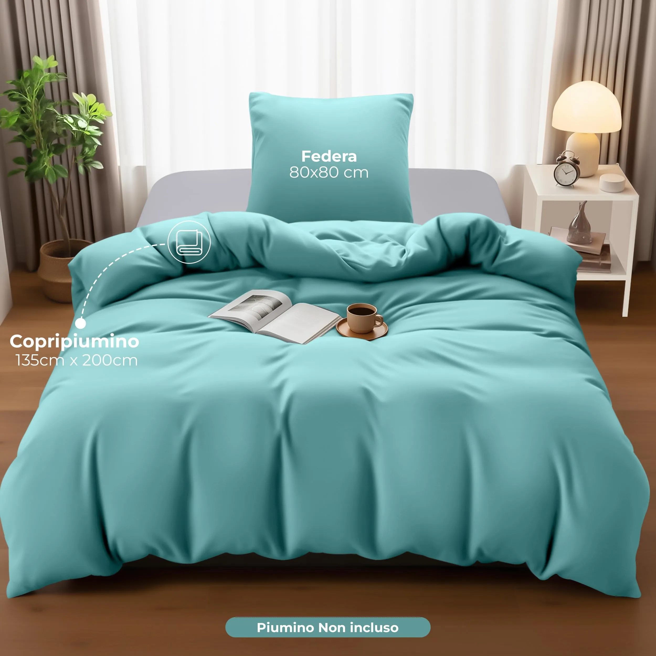 Utopia Bedding Set Copripiumino Singolo 135x200 cm e Federa 80x80 cm, Blu Spa - immagine 4