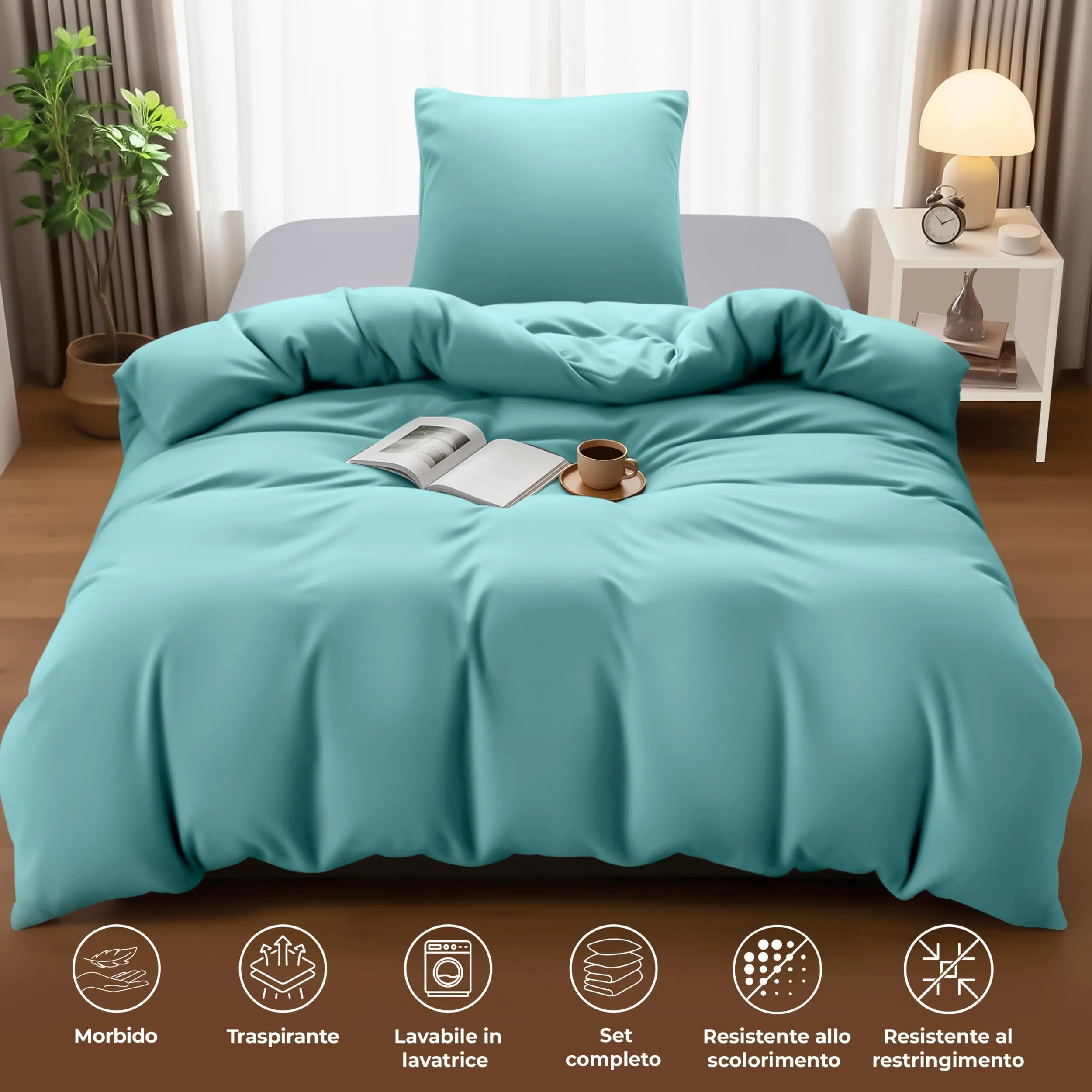Utopia Bedding Set Copripiumino Singolo 135x200 cm e Federa 80x80 cm, Blu Spa - immagine 5