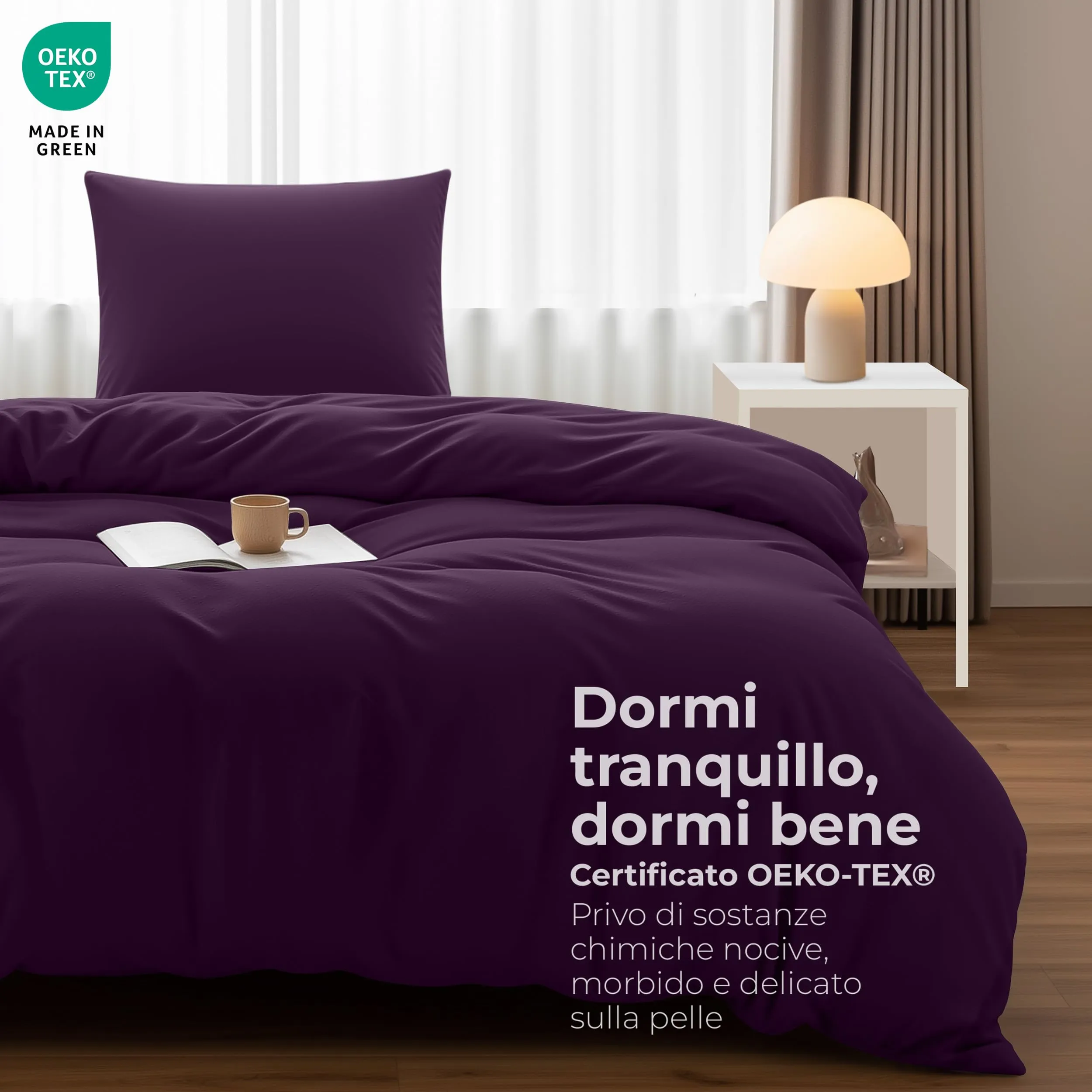 Utopia Bedding Set Copripiumino Singolo 135x200 cm e Federa 80x80 cm, Viola - immagine 2