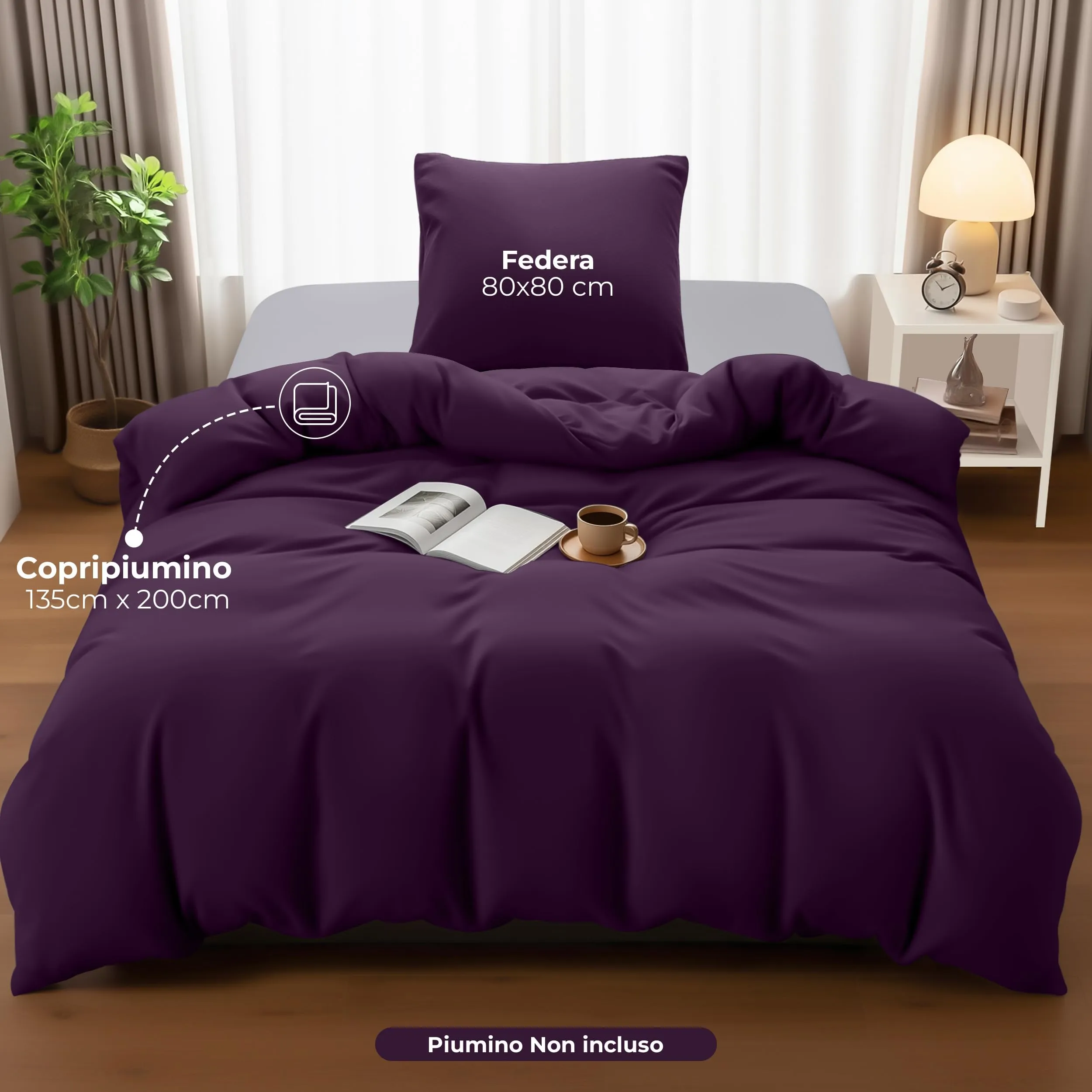 Utopia Bedding Set Copripiumino Singolo 135x200 cm e Federa 80x80 cm, Viola - immagine 4