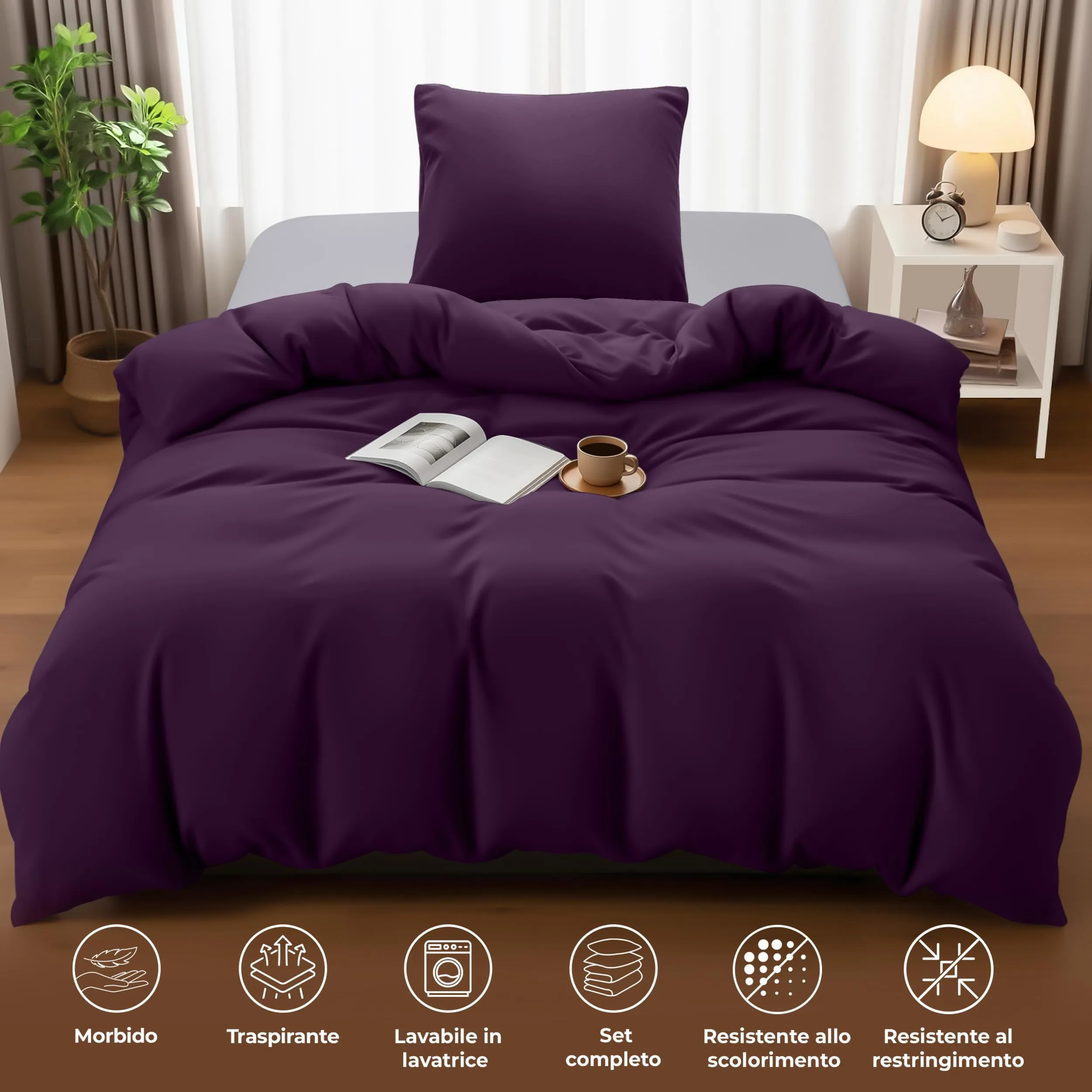 Utopia Bedding Set Copripiumino Singolo 135x200 cm e Federa 80x80 cm, Viola - immagine 5