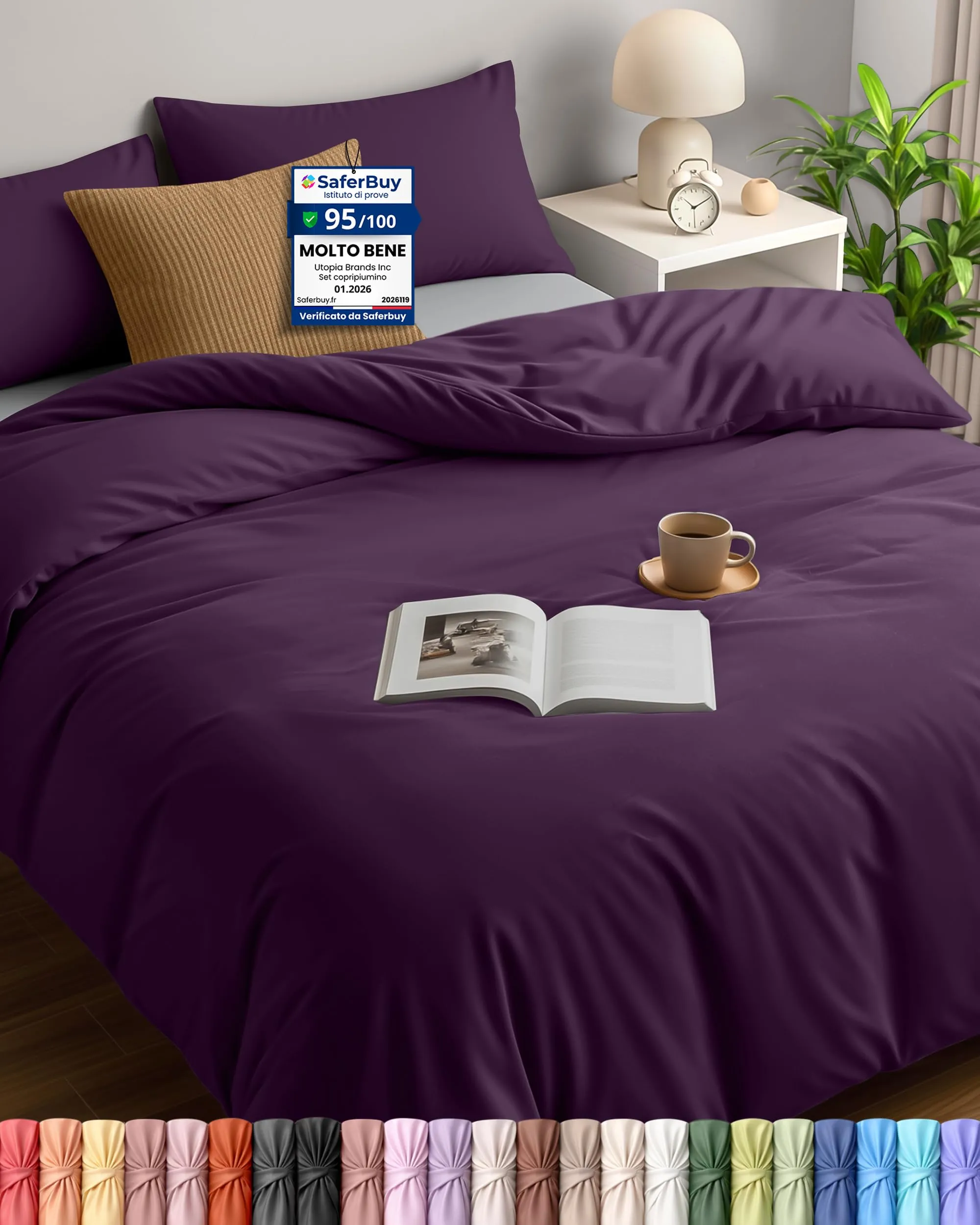 Utopia Bedding Set Copripiumino Matrimoniale 200x200 cm e 2 Federe 50x75 cm, Viola - immagine 1