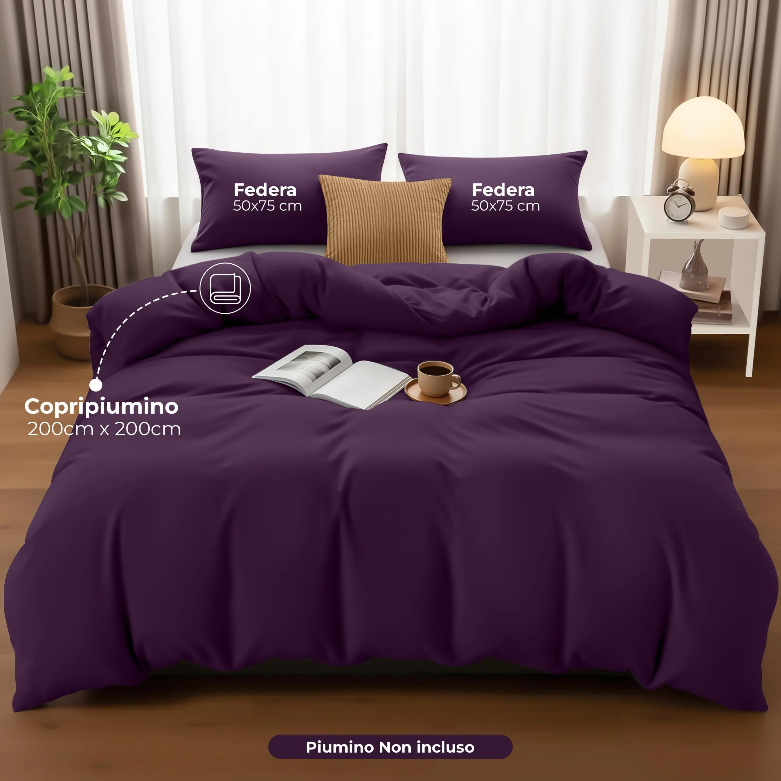 Utopia Bedding Set Copripiumino Matrimoniale 200x200 cm e 2 Federe 50x75 cm, Viola - immagine 2