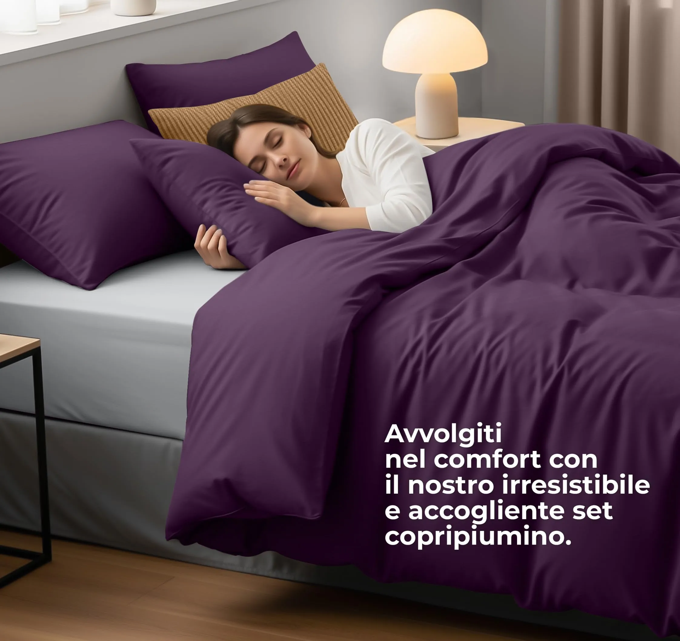 Utopia Bedding Set Copripiumino Matrimoniale 200x200 cm e 2 Federe 50x75 cm, Viola - immagine 3