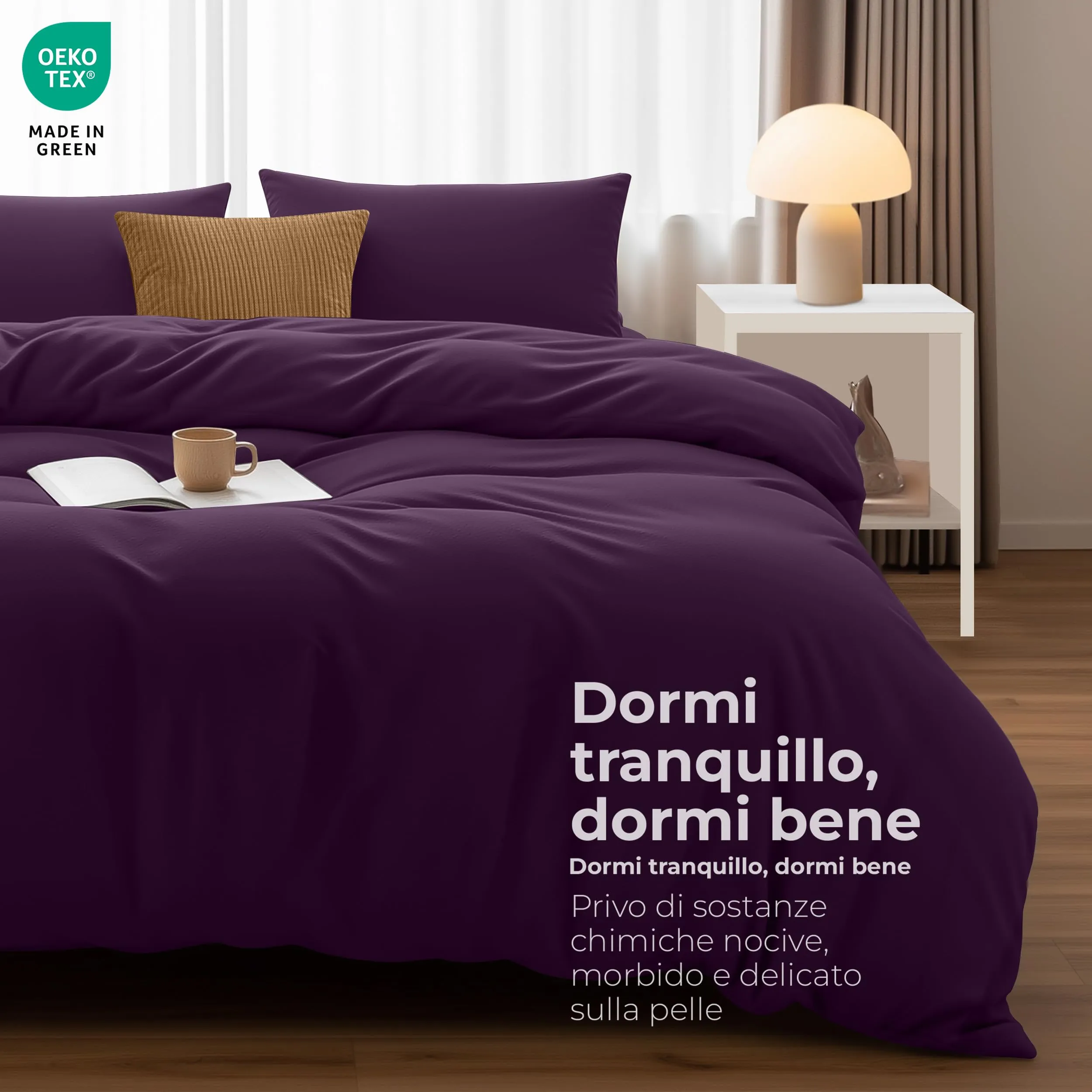Utopia Bedding Set Copripiumino Matrimoniale 200x200 cm e 2 Federe 50x75 cm, Viola - immagine 4