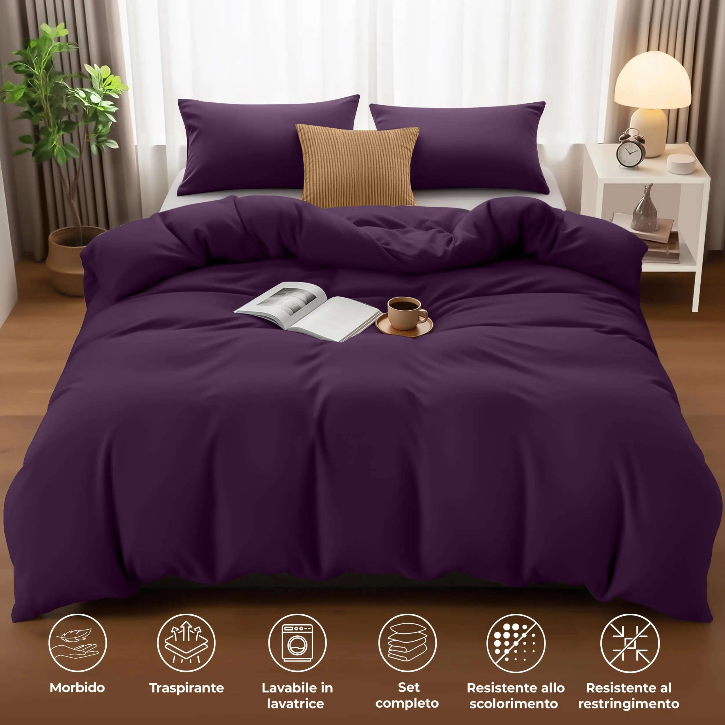 Utopia Bedding Set Copripiumino Matrimoniale 200x200 cm e 2 Federe 50x75 cm, Viola - immagine 5