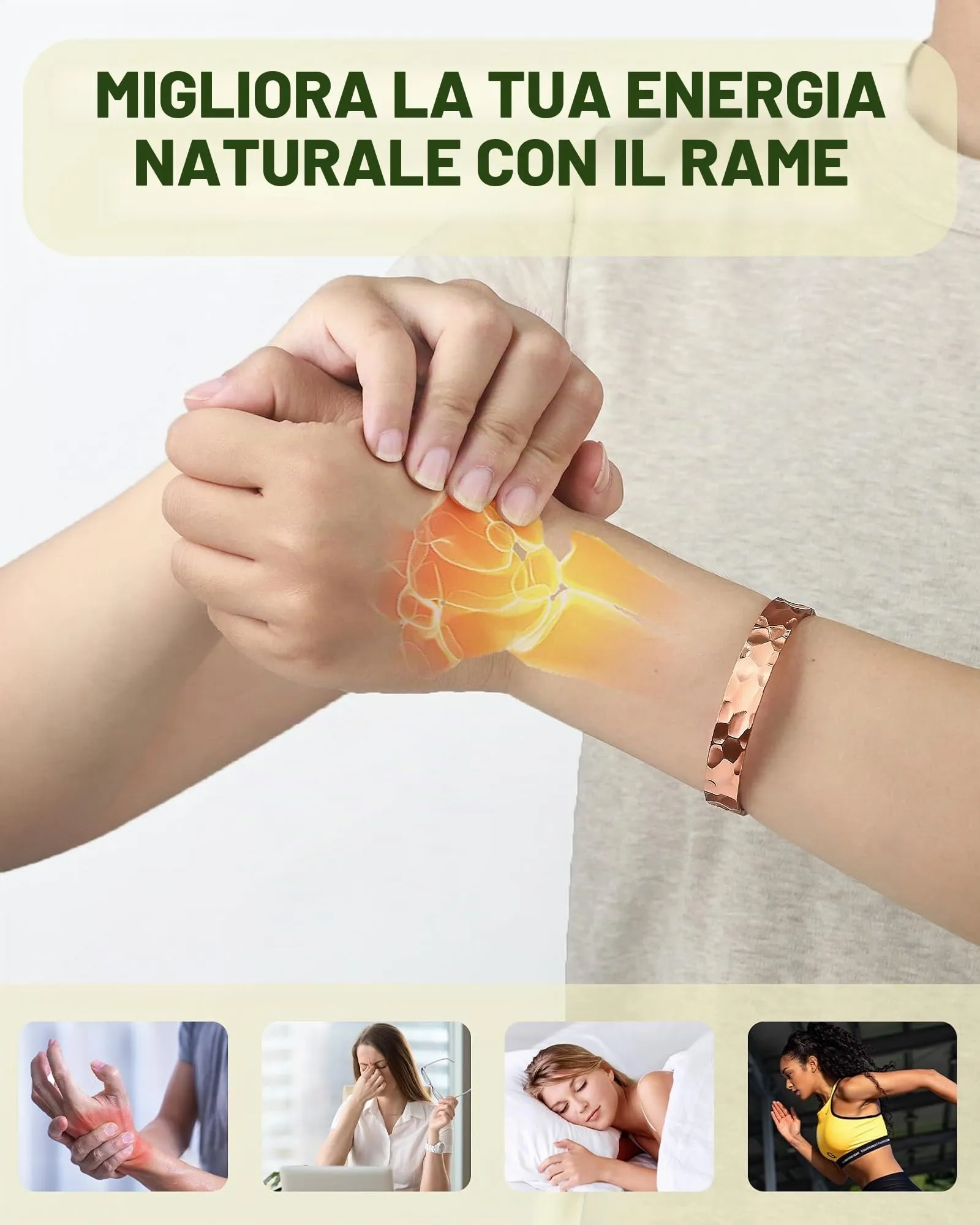 MagEnergy Bracciale in rame puro martellato vintage, Taglia unica - immagine 3