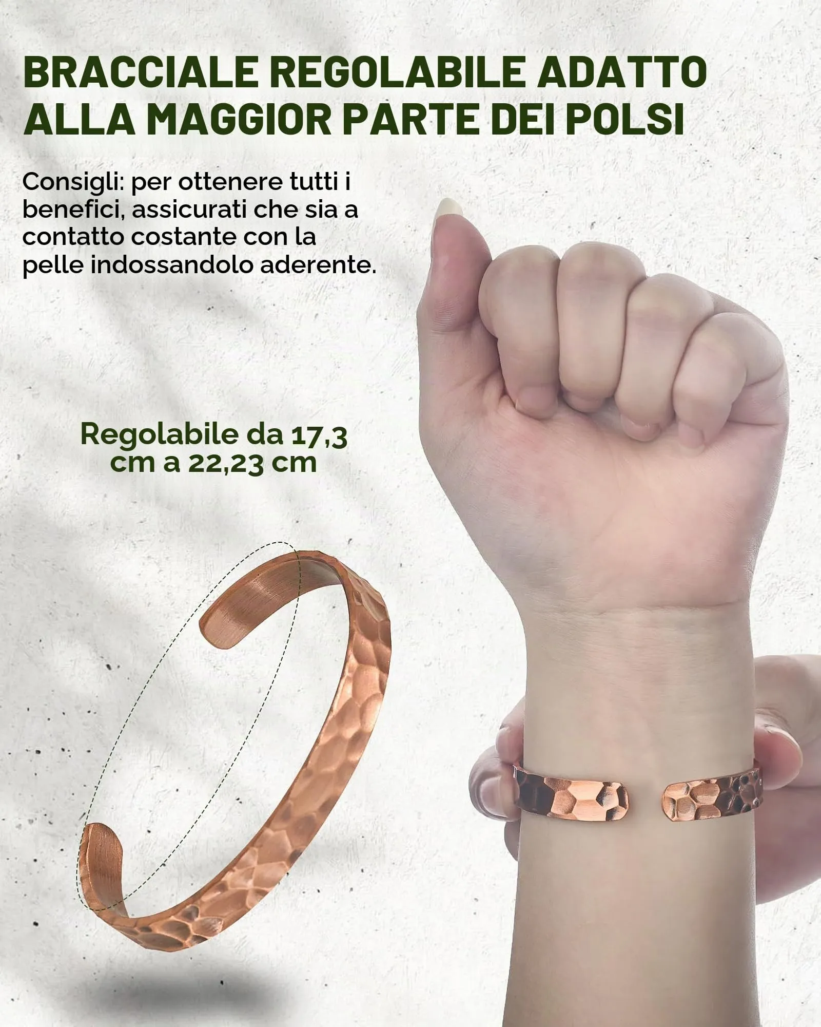 MagEnergy Bracciale in rame puro martellato vintage, Taglia unica - immagine 4
