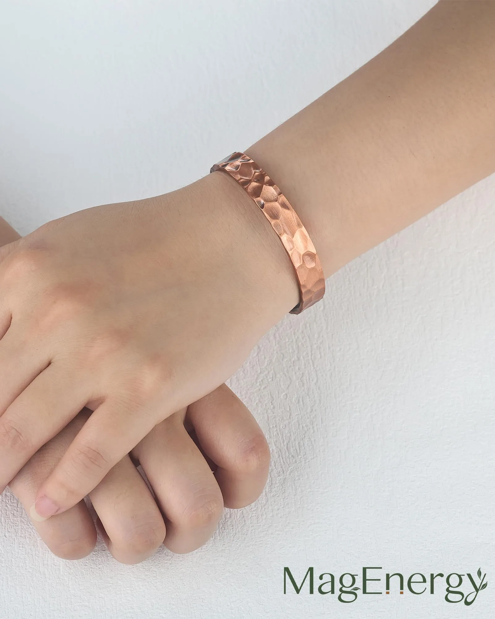 MagEnergy Bracciale in rame puro martellato vintage, Taglia unica - immagine 6