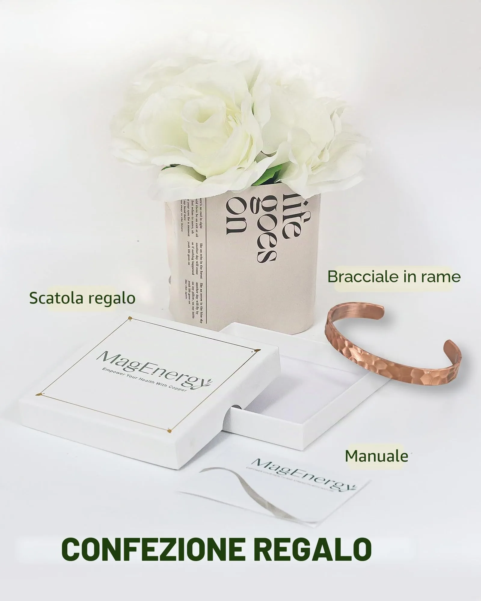 MagEnergy Bracciale in rame puro martellato vintage, Taglia unica - immagine 7