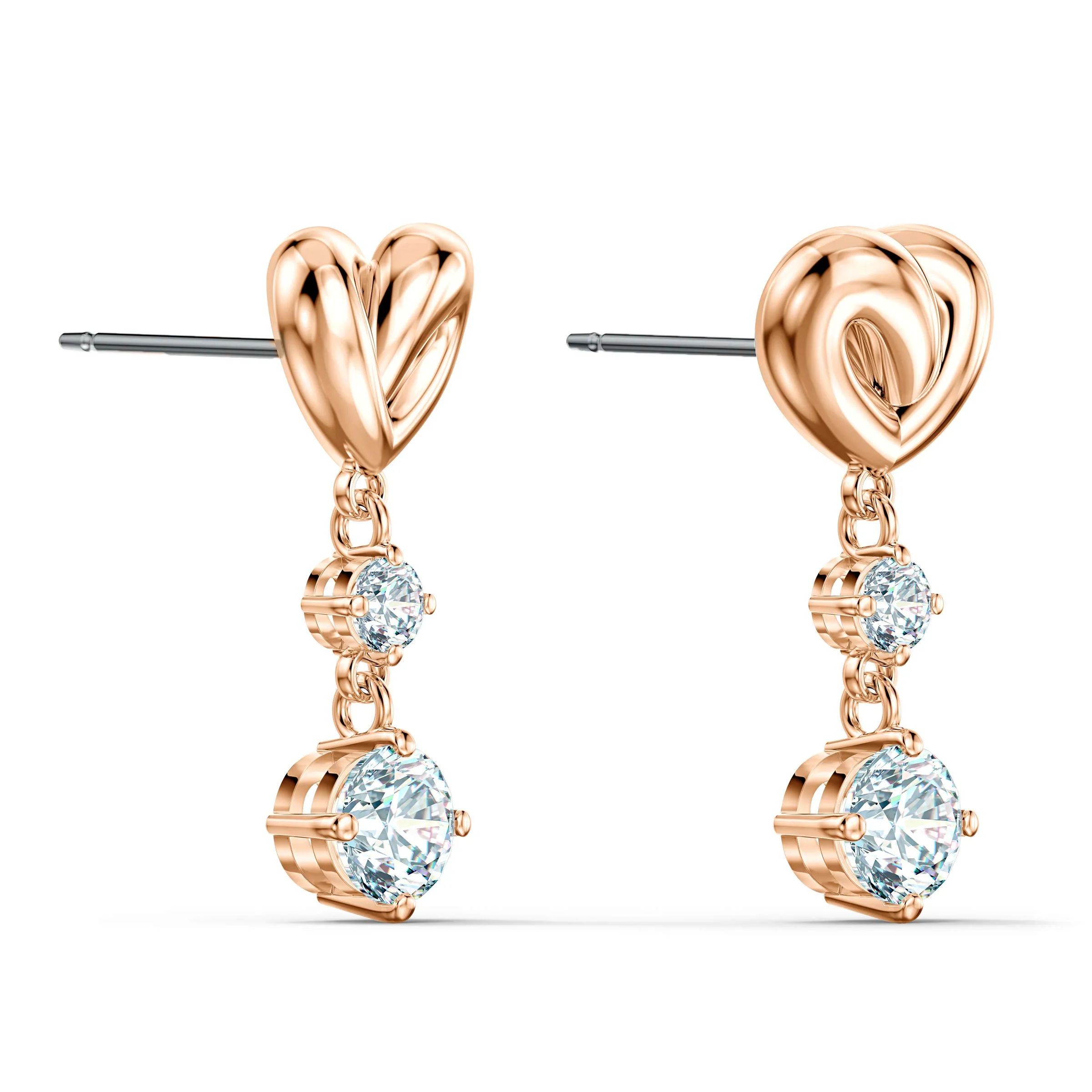 Swarovski Lifelong Heart Orecchini pendenti, Cuore, Bianchi, Placcato color oro rosa - immagine 3