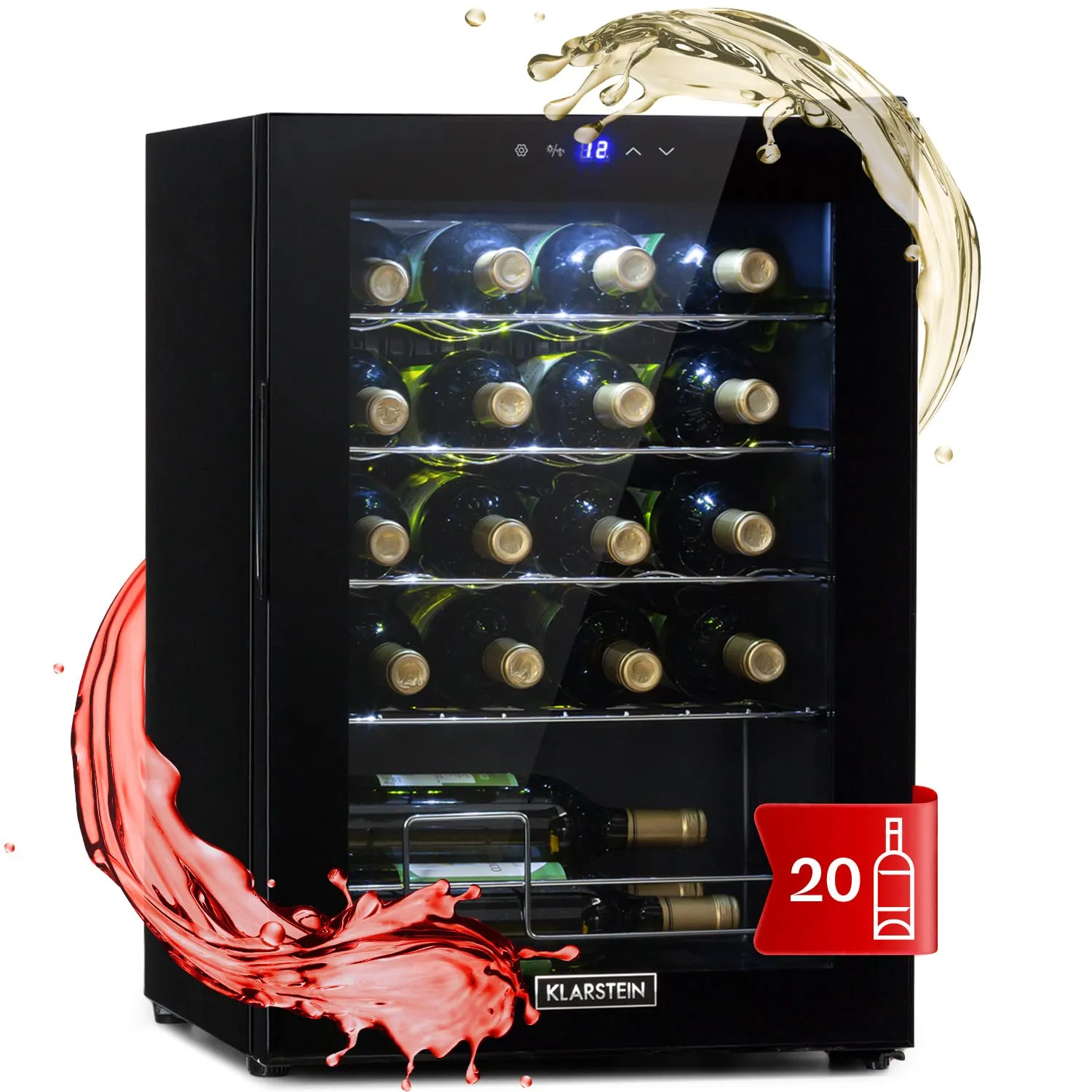Klarstein Shiraz Cantinetta Vino Nero - 20 Bottiglie, 53 L, 1 Zona, 5–18 °C, LED, Telaio Inox - immagine 1