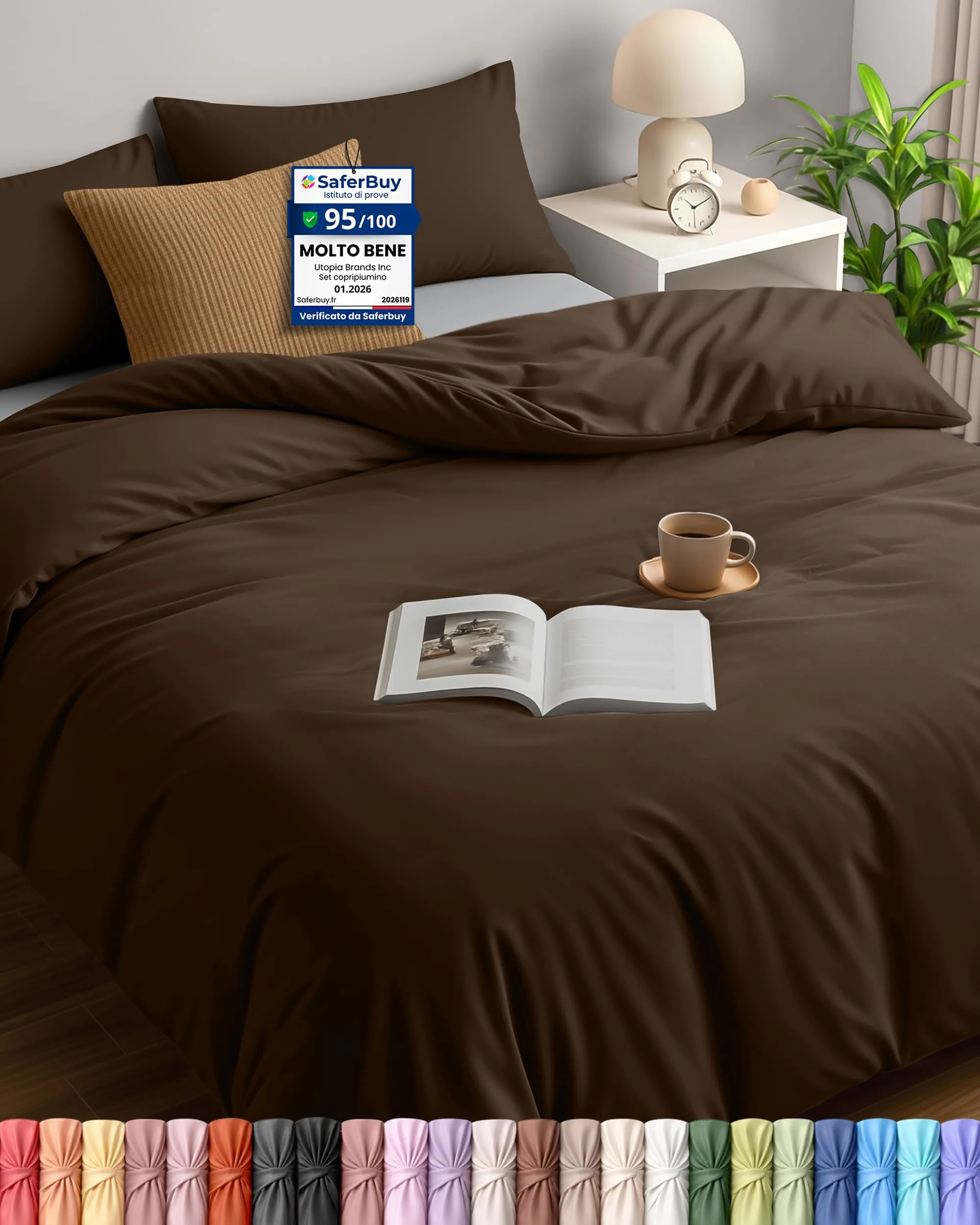 Utopia Bedding Set Copripiumino Matrimoniale 200x200 cm e 2 Federe 50x75 cm, Marrone - immagine 1