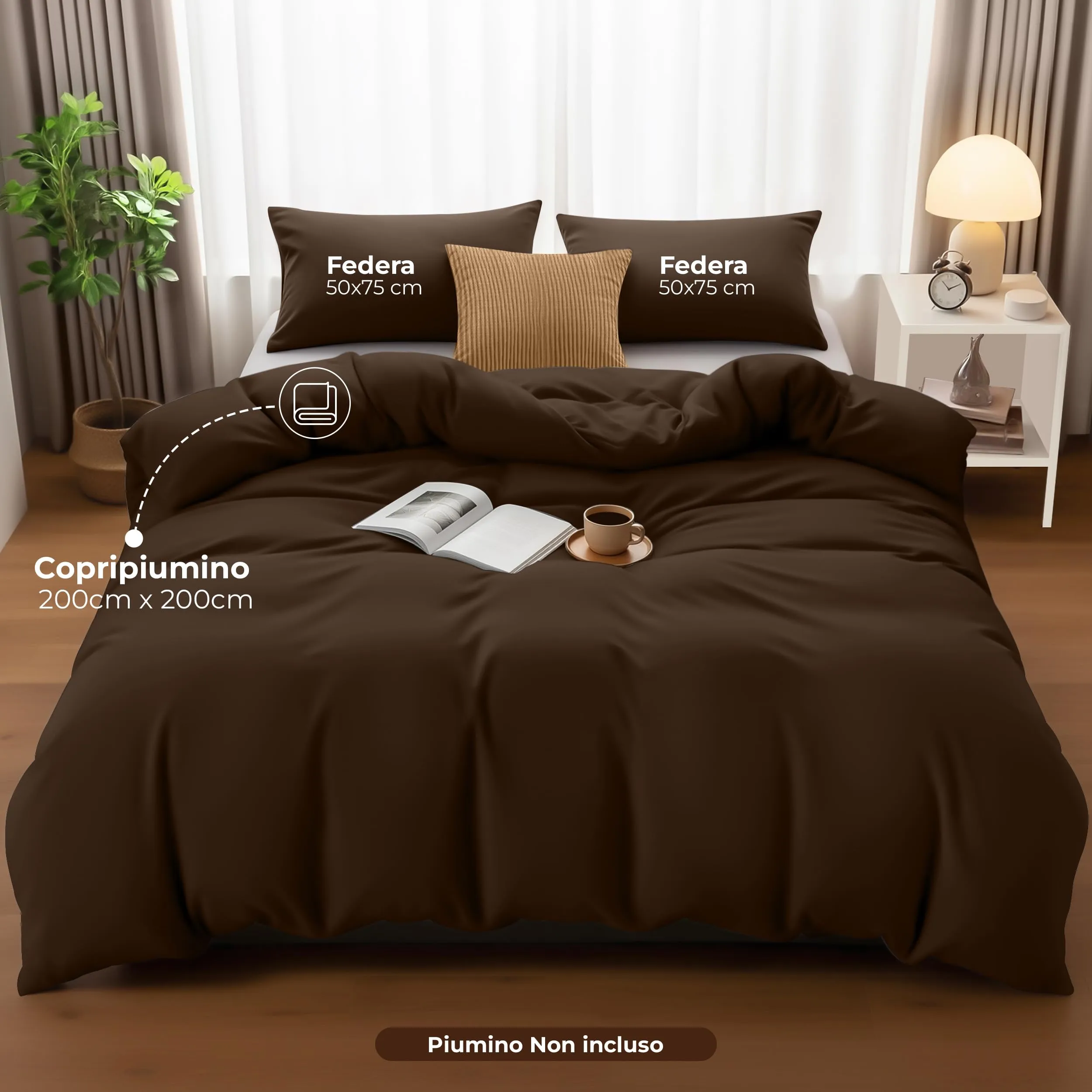 Utopia Bedding Set Copripiumino Matrimoniale 200x200 cm e 2 Federe 50x75 cm, Marrone - immagine 2