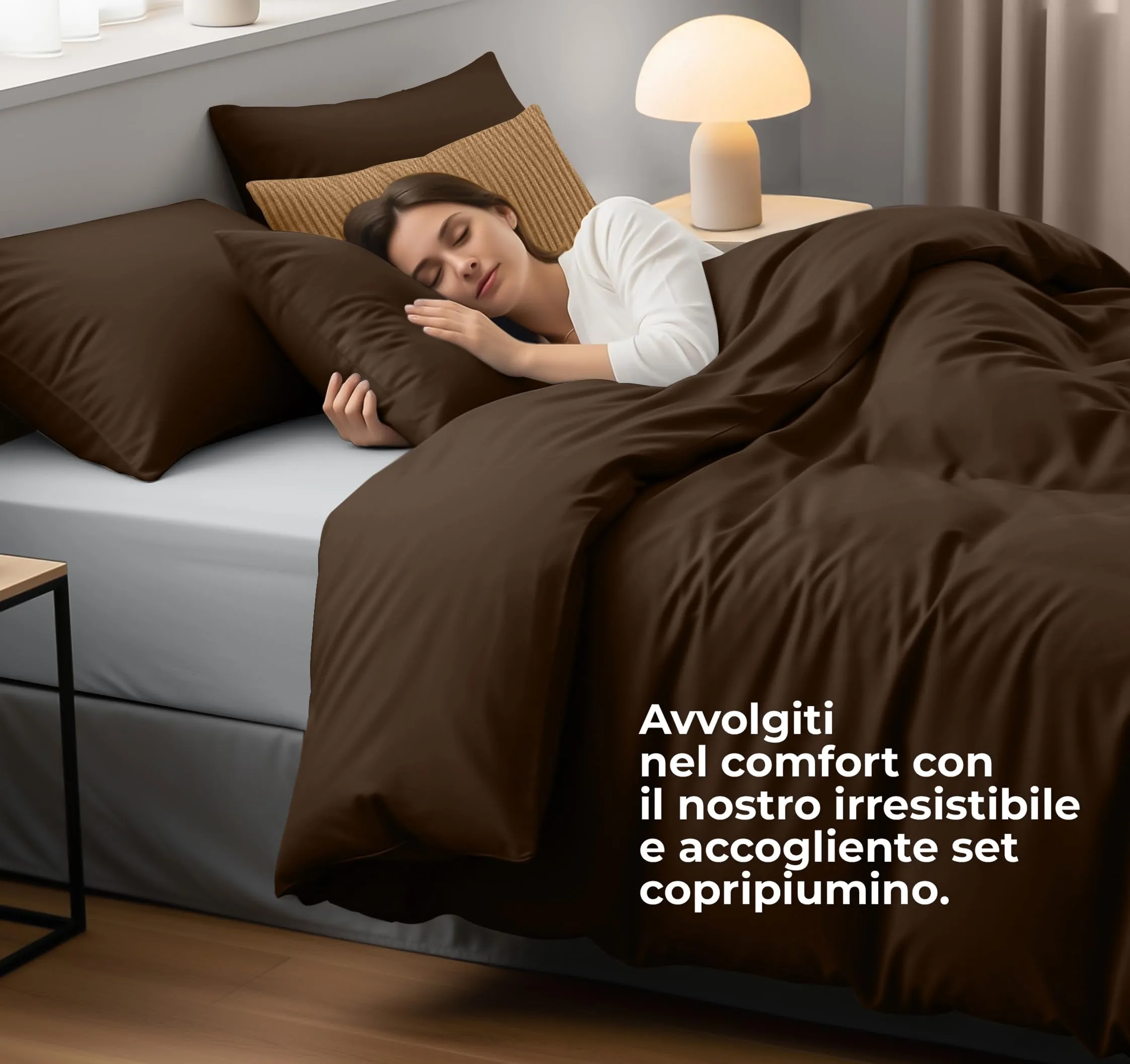 Utopia Bedding Set Copripiumino Matrimoniale 200x200 cm e 2 Federe 50x75 cm, Marrone - immagine 3