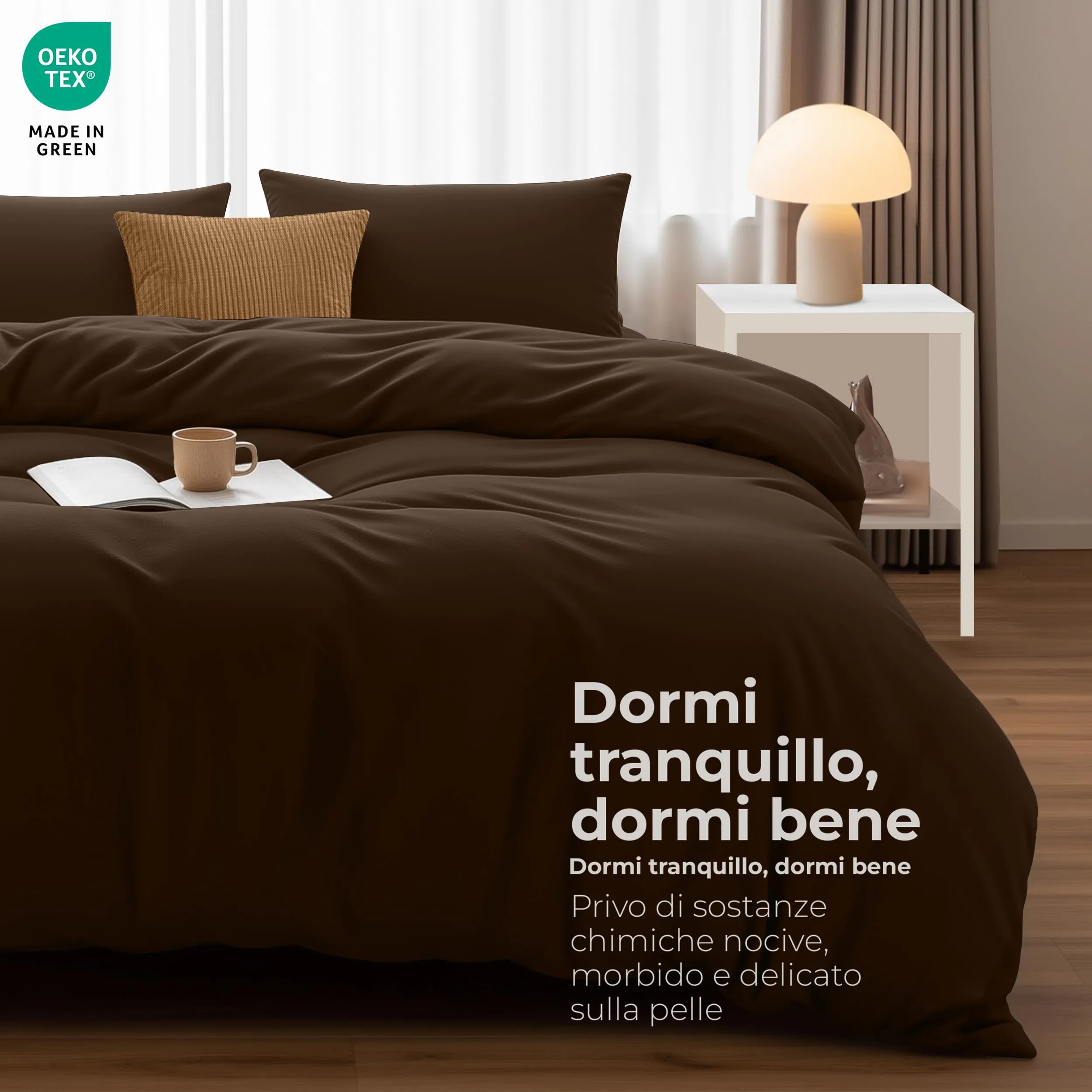 Utopia Bedding Set Copripiumino Matrimoniale 200x200 cm e 2 Federe 50x75 cm, Marrone - immagine 4
