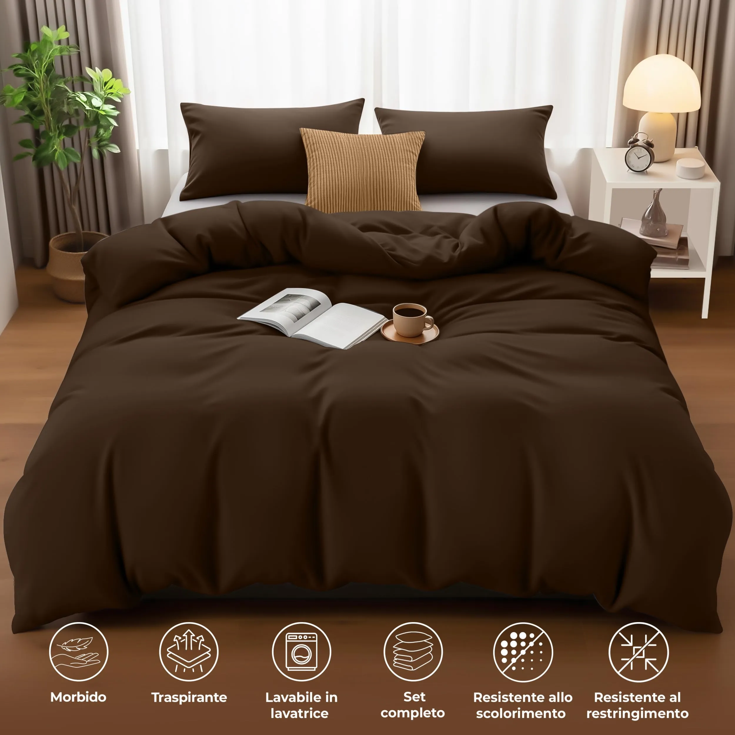 Utopia Bedding Set Copripiumino Matrimoniale 200x200 cm e 2 Federe 50x75 cm, Marrone - immagine 5
