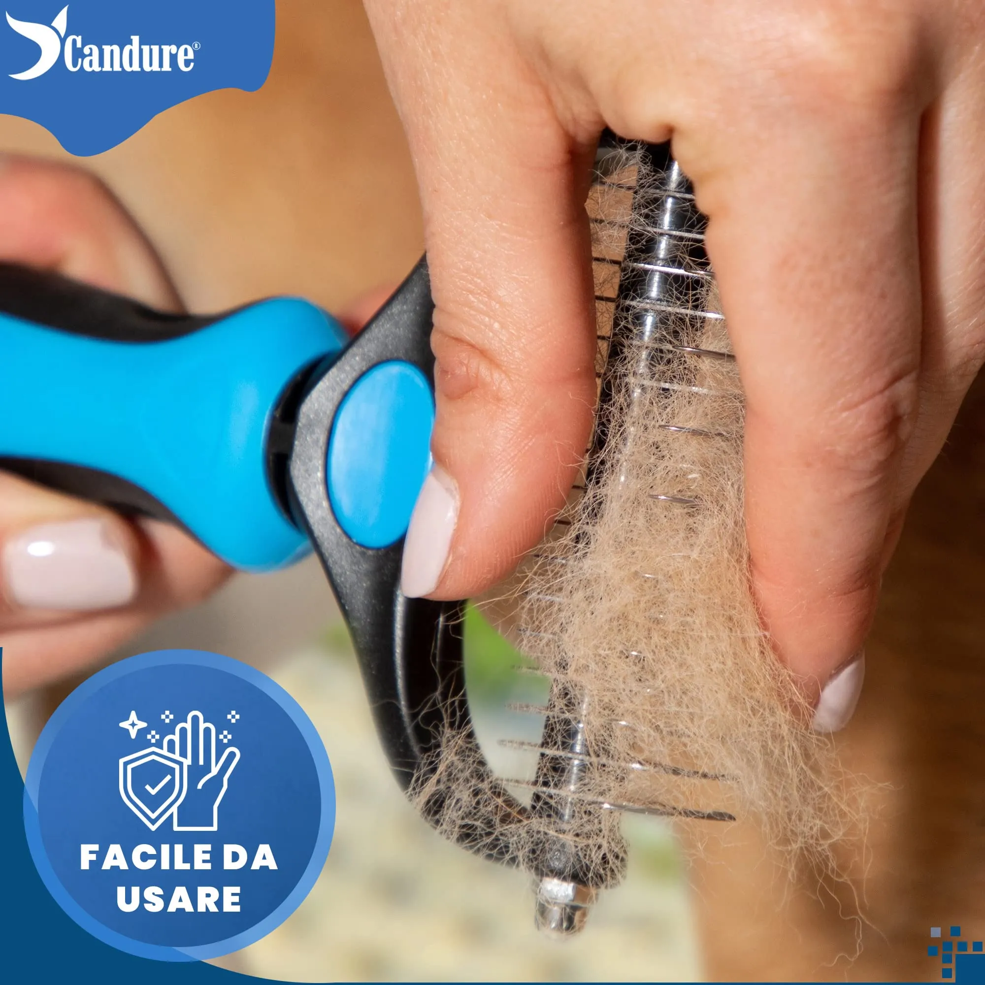 Candure Spazzola per Cani e Gatti in Acciaio Inossidabile, Doppia Faccia per Deshedding e Nodi (Blu) - immagine 6