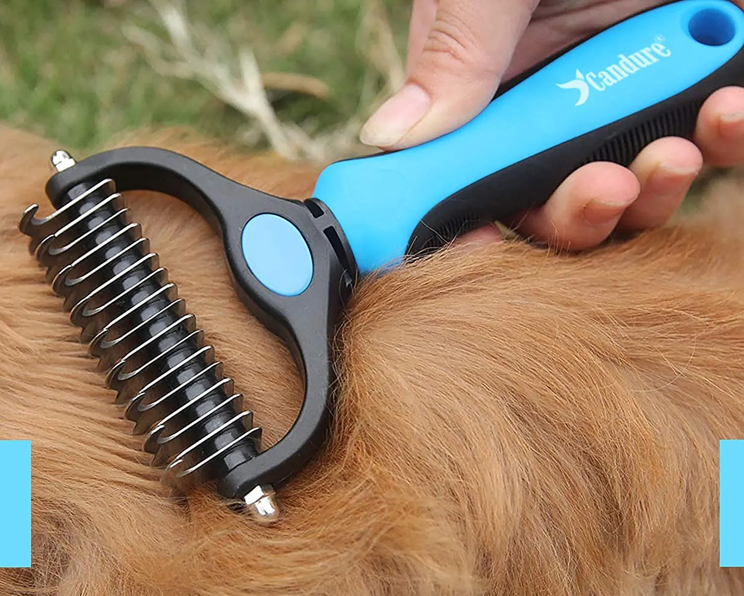 Candure Spazzola per Cani e Gatti in Acciaio Inossidabile, Doppia Faccia per Deshedding e Nodi (Blu) - immagine 8