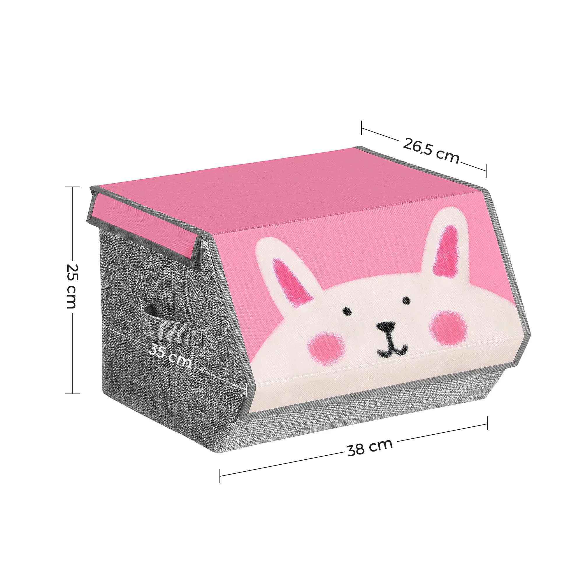 SONGMICS Organizzatori per Bambini, 3 Scatole Portaoggetti Impilabili e Pieghevoli con Manici e Coperchio Magnetico, Tema Leone Gatto Coniglio, Rosa, Blu, Verde e Grigio RFB760P01 - immagine 7
