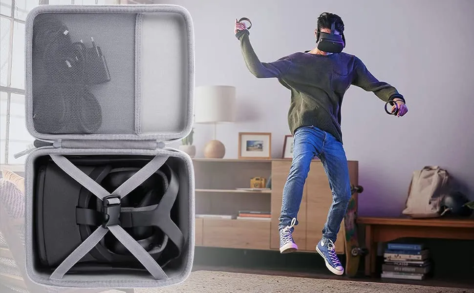 Aenllosi Custodia Rigida per Oculus Quest 2 e PICO 4 All-In-One Visore VR - Grigio-2 - immagine 8