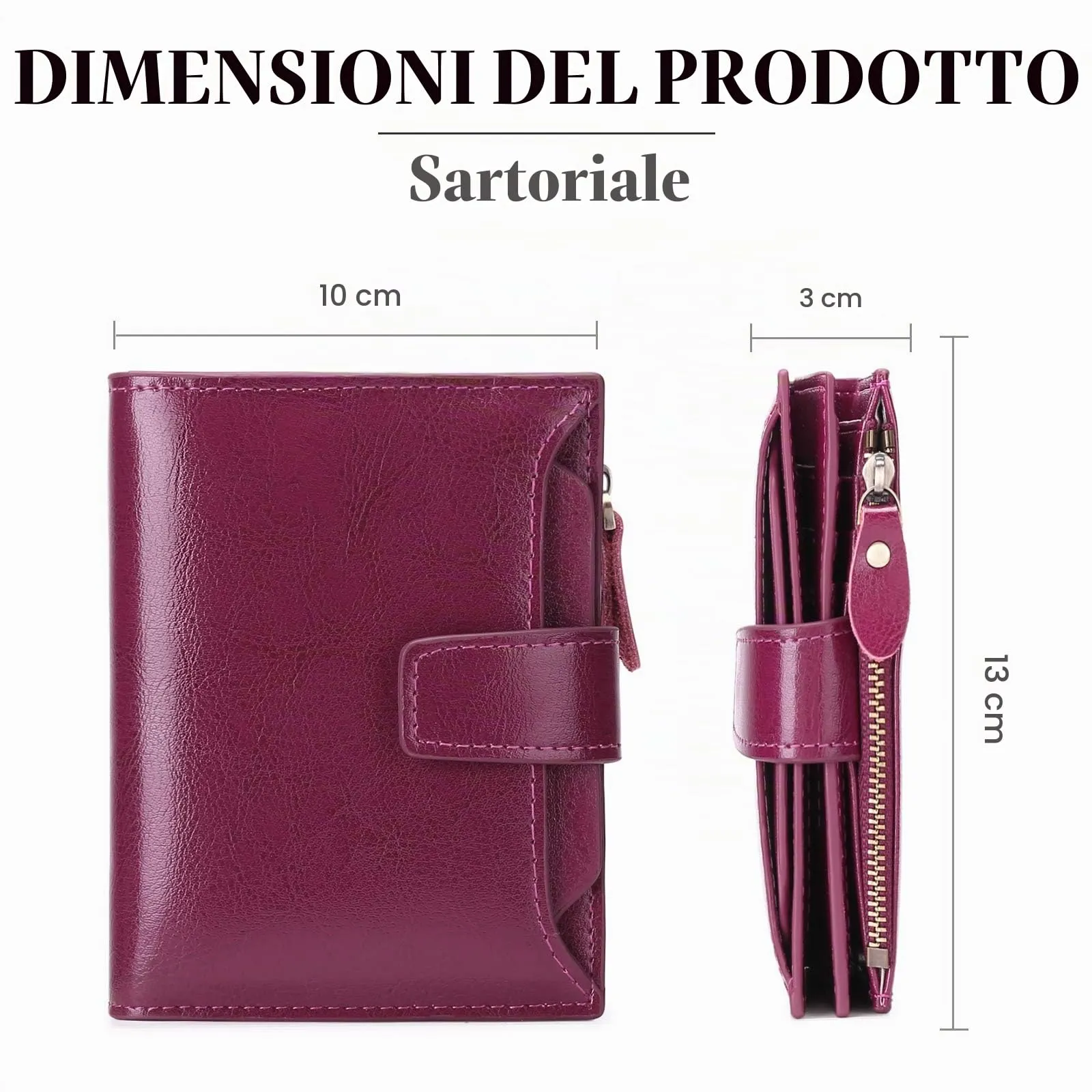 SENDEFN Portafoglio Donna in Pelle Vera Piccolo con Cerniera e 14 Slot per Carte - immagine 3