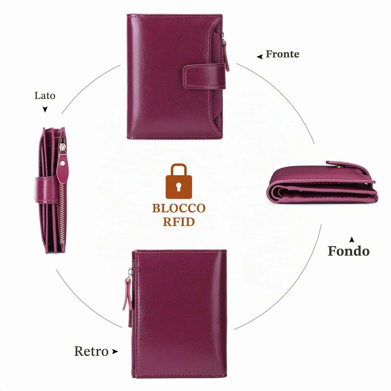 SENDEFN Portafoglio Donna in Pelle Vera Piccolo con Cerniera e 14 Slot per Carte - immagine 8