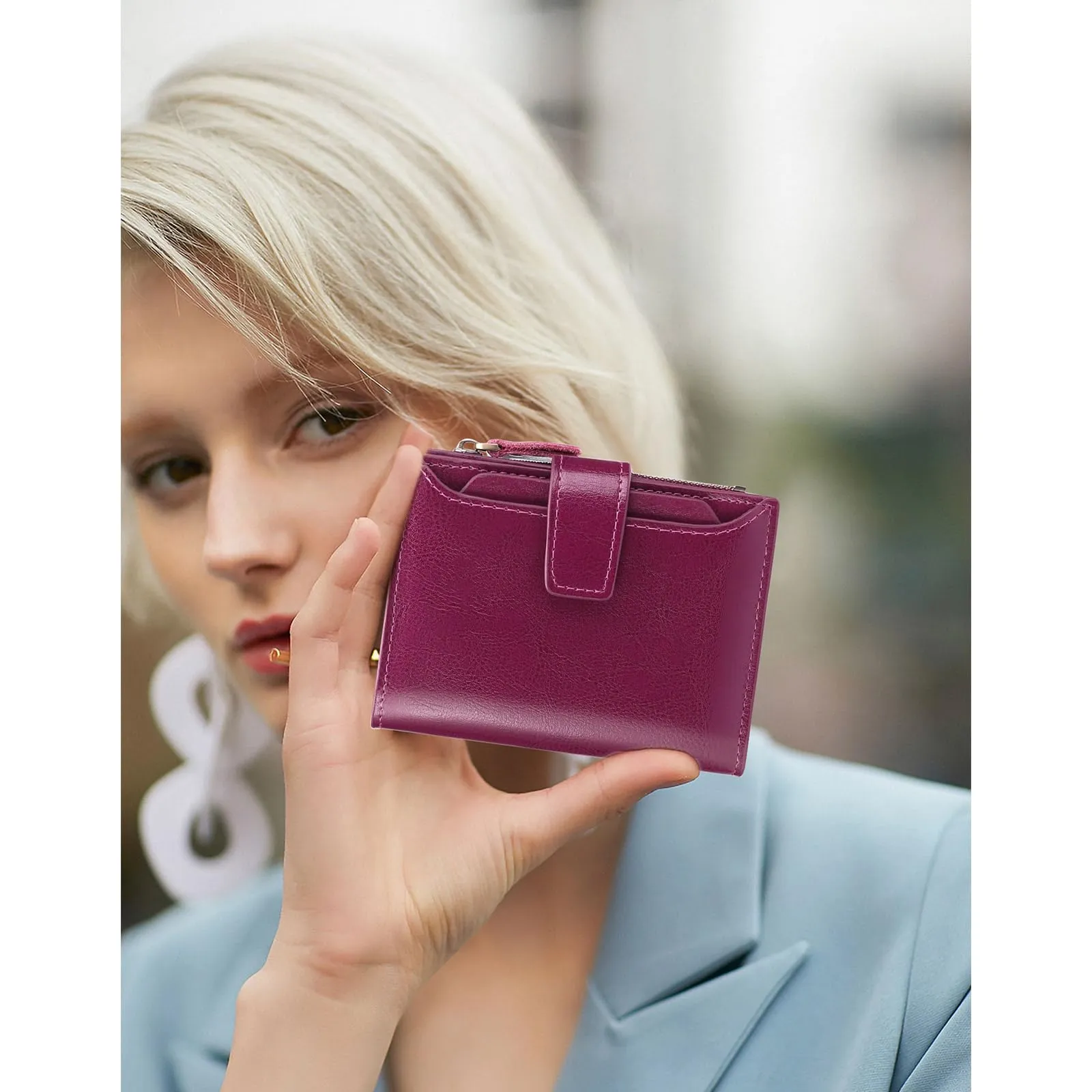 SENDEFN Portafoglio Donna in Pelle Vera Piccolo con Cerniera e 14 Slot per Carte - immagine 10