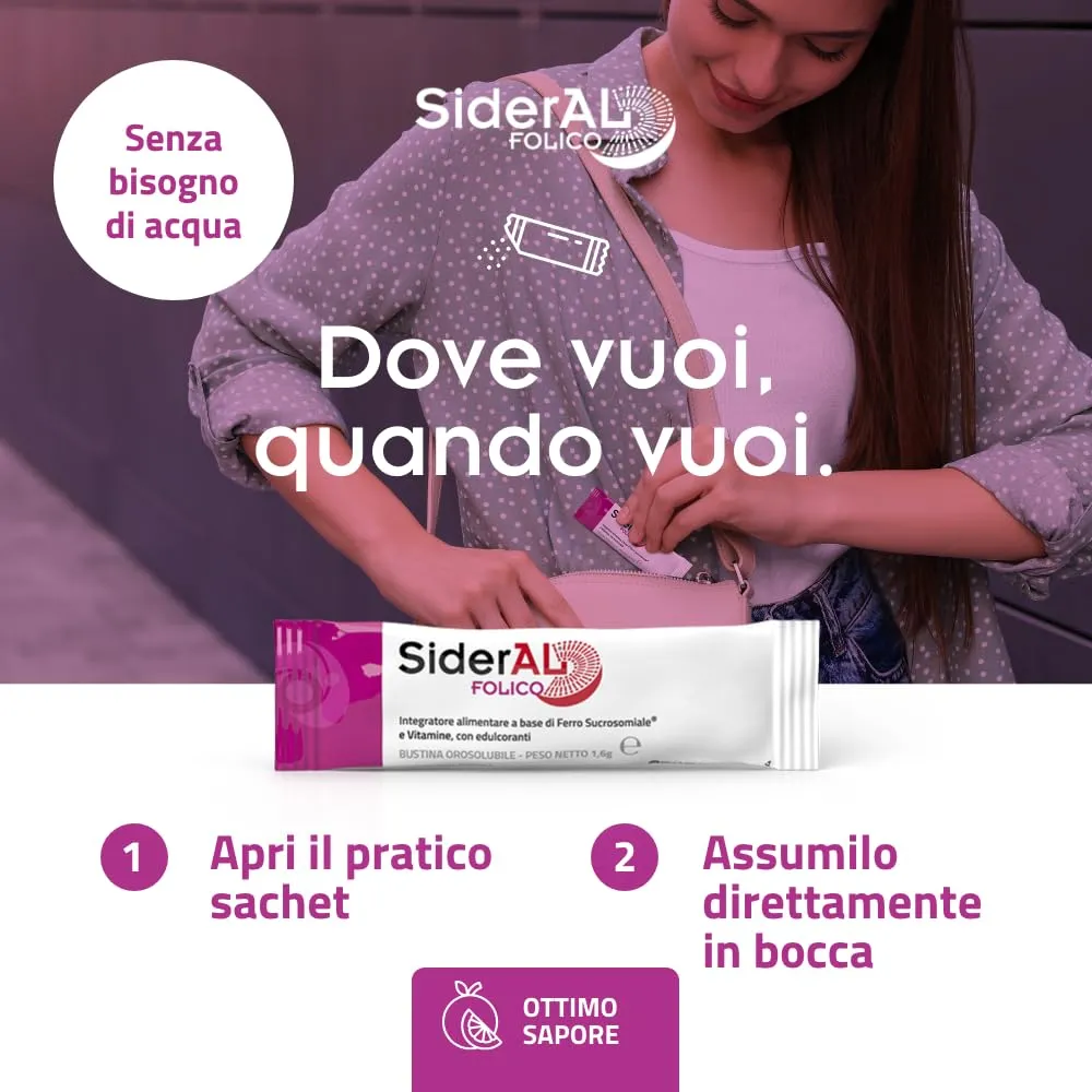 Pharmanutra SiderAL Folico, Ferro Sucrosomiale, Quatrefolic, Vitamine D3 e B12, 3 confezioni da 20 bustine - immagine 7