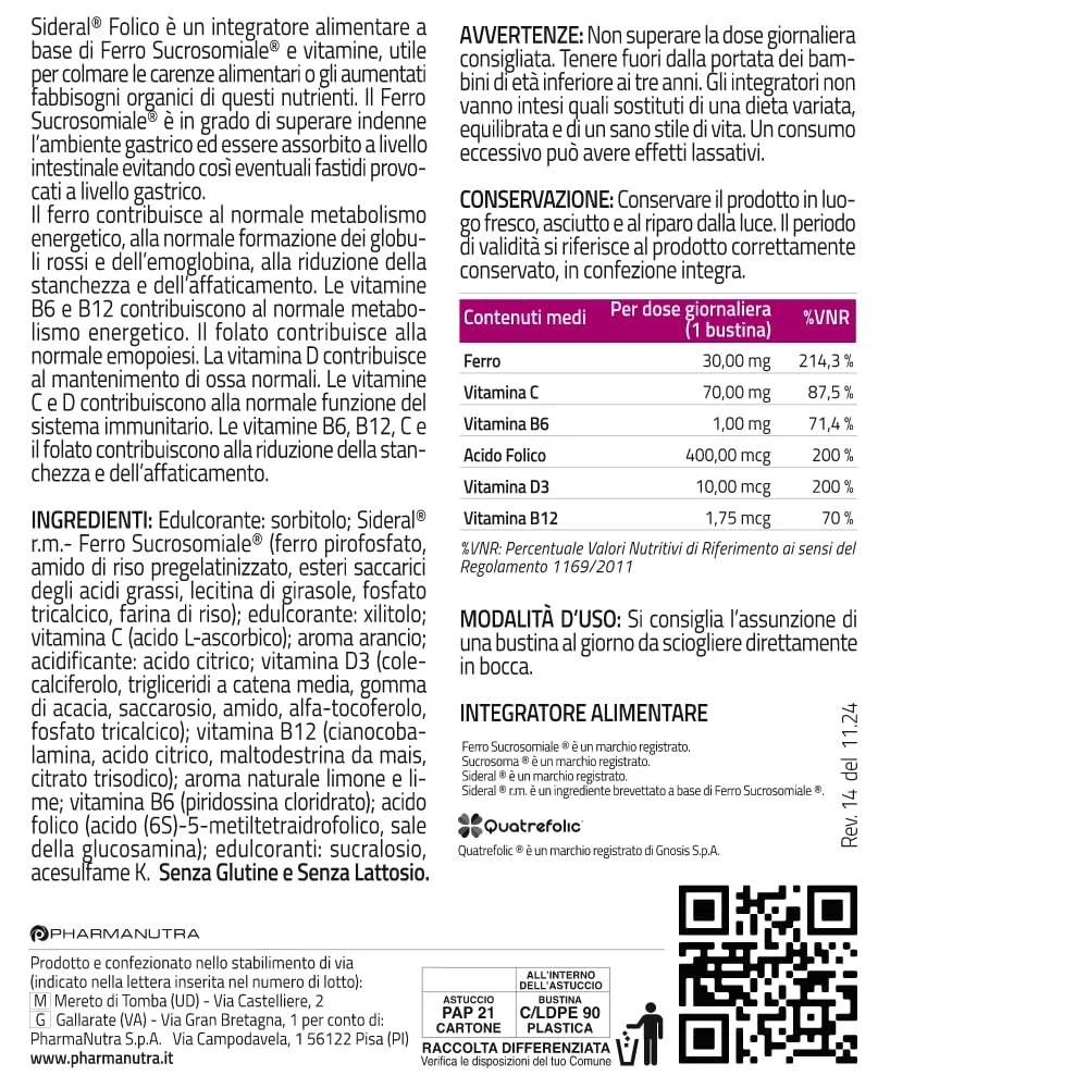 Pharmanutra SiderAL Folico, Ferro Sucrosomiale, Quatrefolic, Vitamine D3 e B12, 3 confezioni da 20 bustine - immagine 9