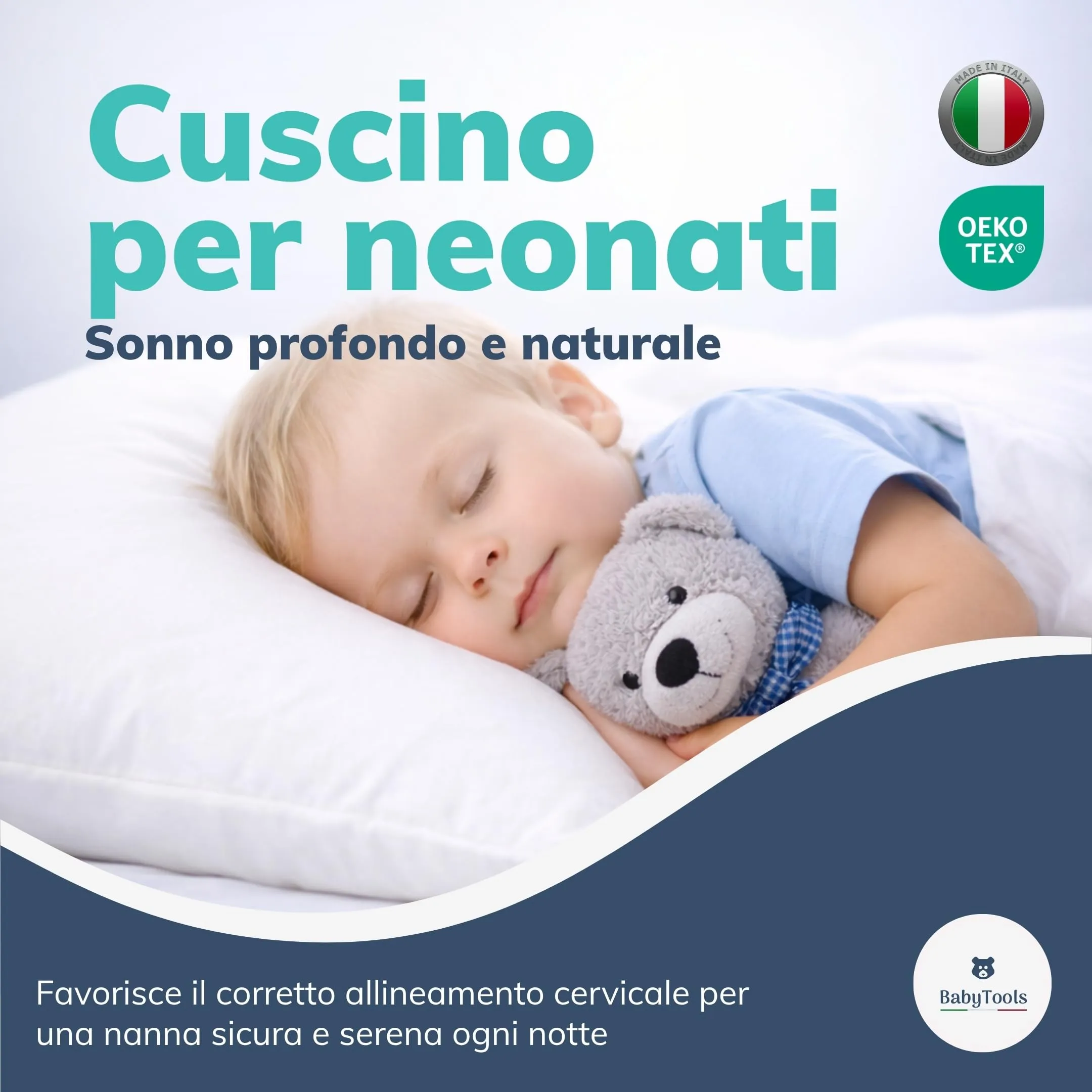 BabyTools Cuscino Neonato 40x30 cm, 6 Mesi - 2 Anni, Traspirante Antibatterico e Anti-Acaro con Federa in Cotone Oeko-Tex, Made in Italy - immagine 2