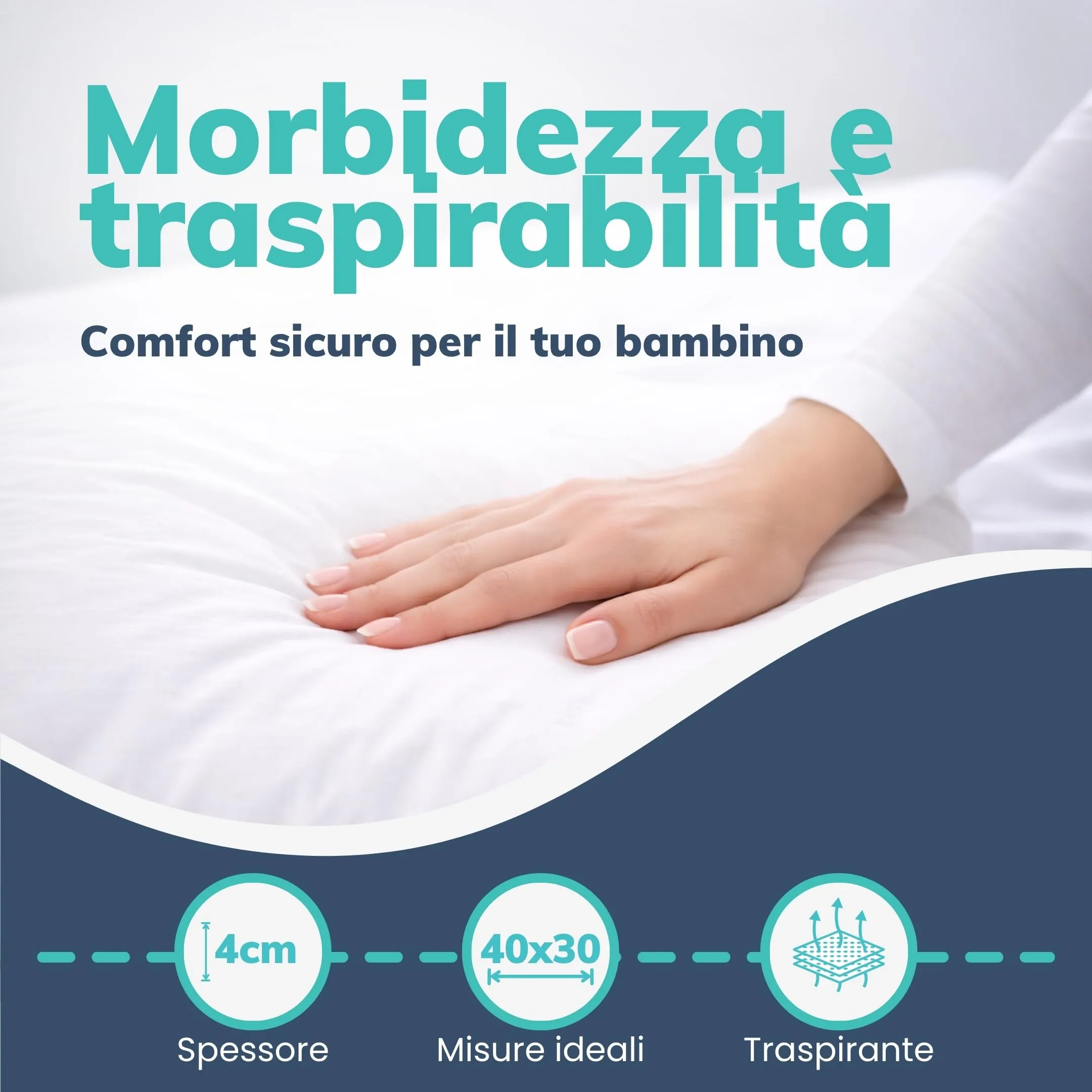 BabyTools Cuscino Neonato 40x30 cm, 6 Mesi - 2 Anni, Traspirante Antibatterico e Anti-Acaro con Federa in Cotone Oeko-Tex, Made in Italy - immagine 3