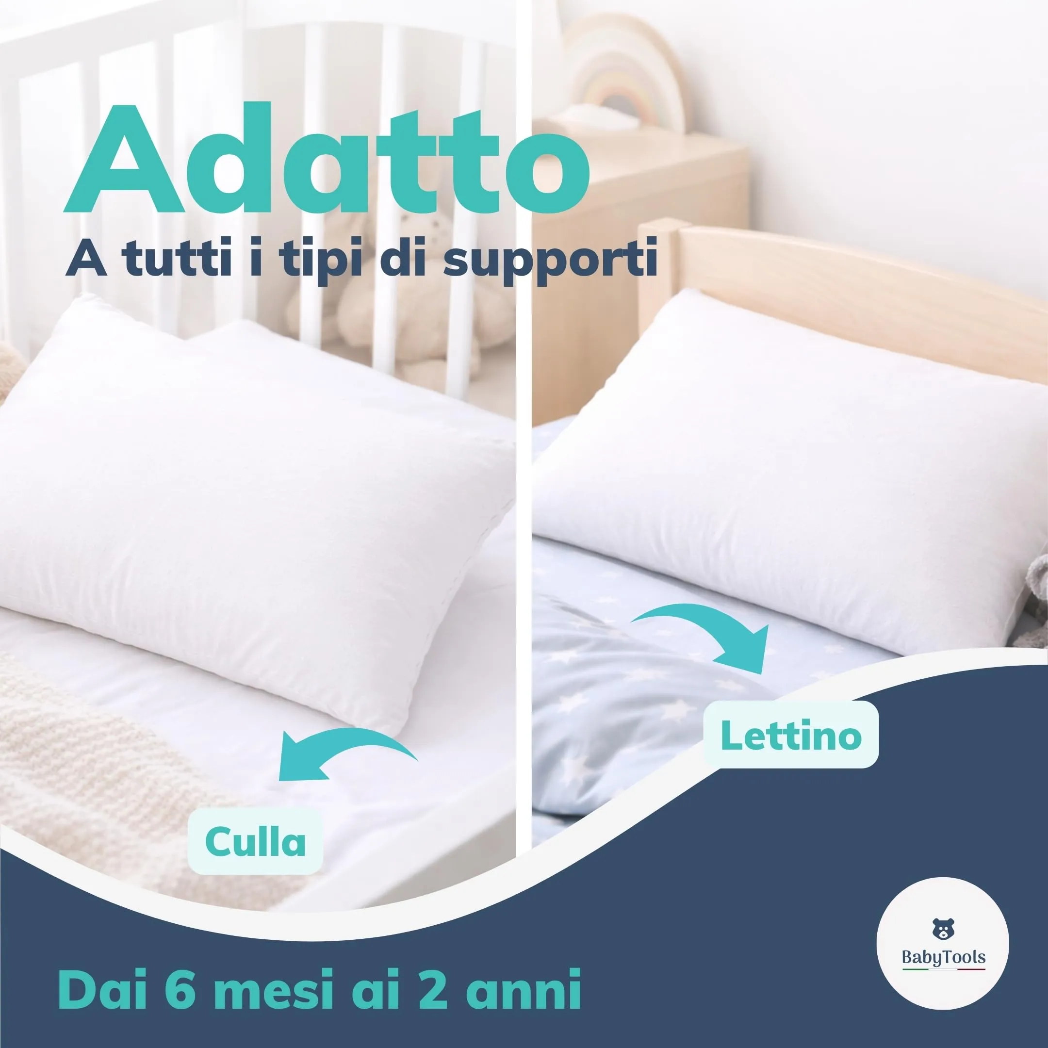 BabyTools Cuscino Neonato 40x30 cm, 6 Mesi - 2 Anni, Traspirante Antibatterico e Anti-Acaro con Federa in Cotone Oeko-Tex, Made in Italy - immagine 6