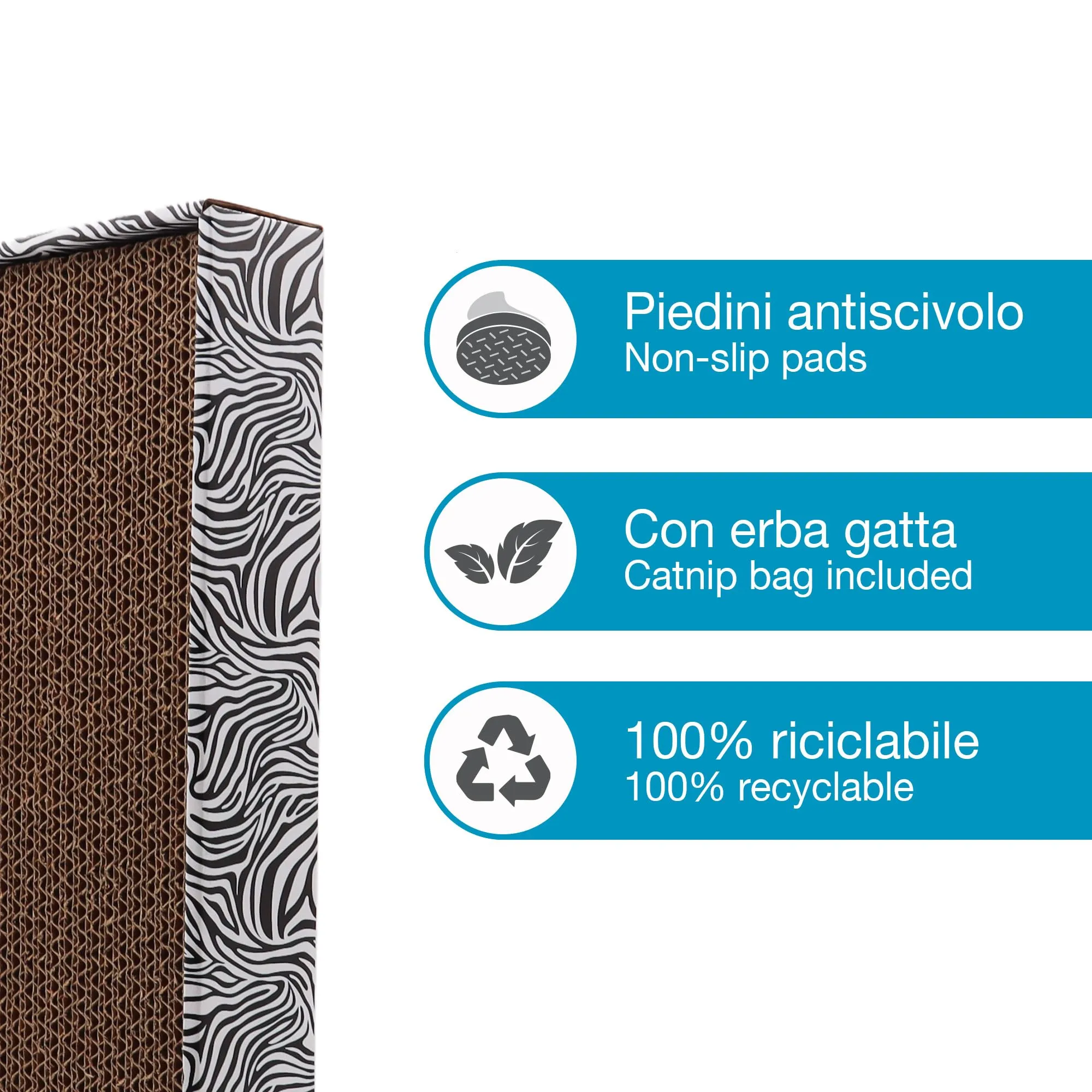Croci Zebra Tiragraffi per gatti in cartone a 2 strati, 48x12,5x5 cm - immagine 3