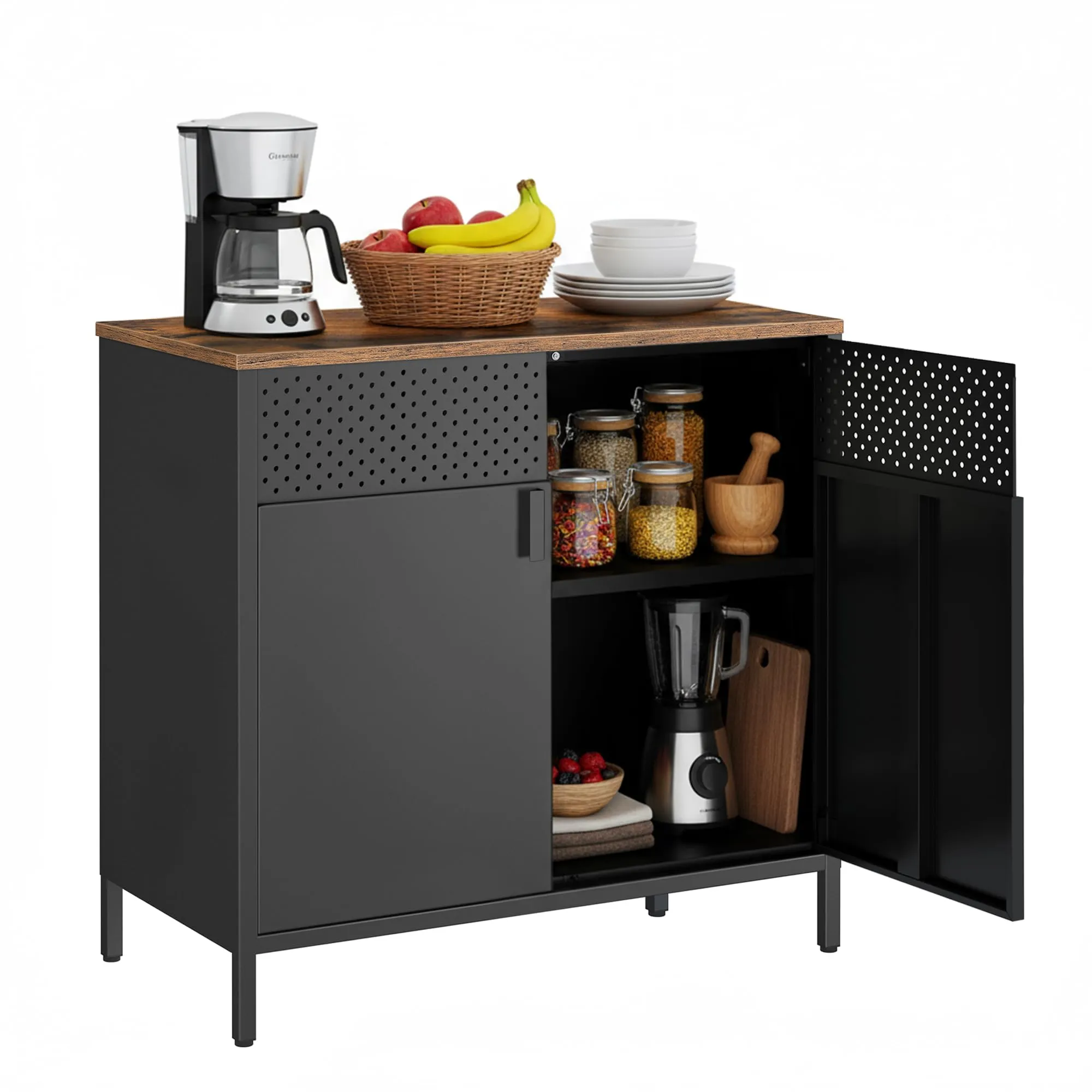 SONGMICS Mobiletto Contenitore Credenza in Metallo Doppia Anta LSC102B01, 40 x 80 x 76 cm, Marrone Vintage e Nero Inchiostro - immagine 1