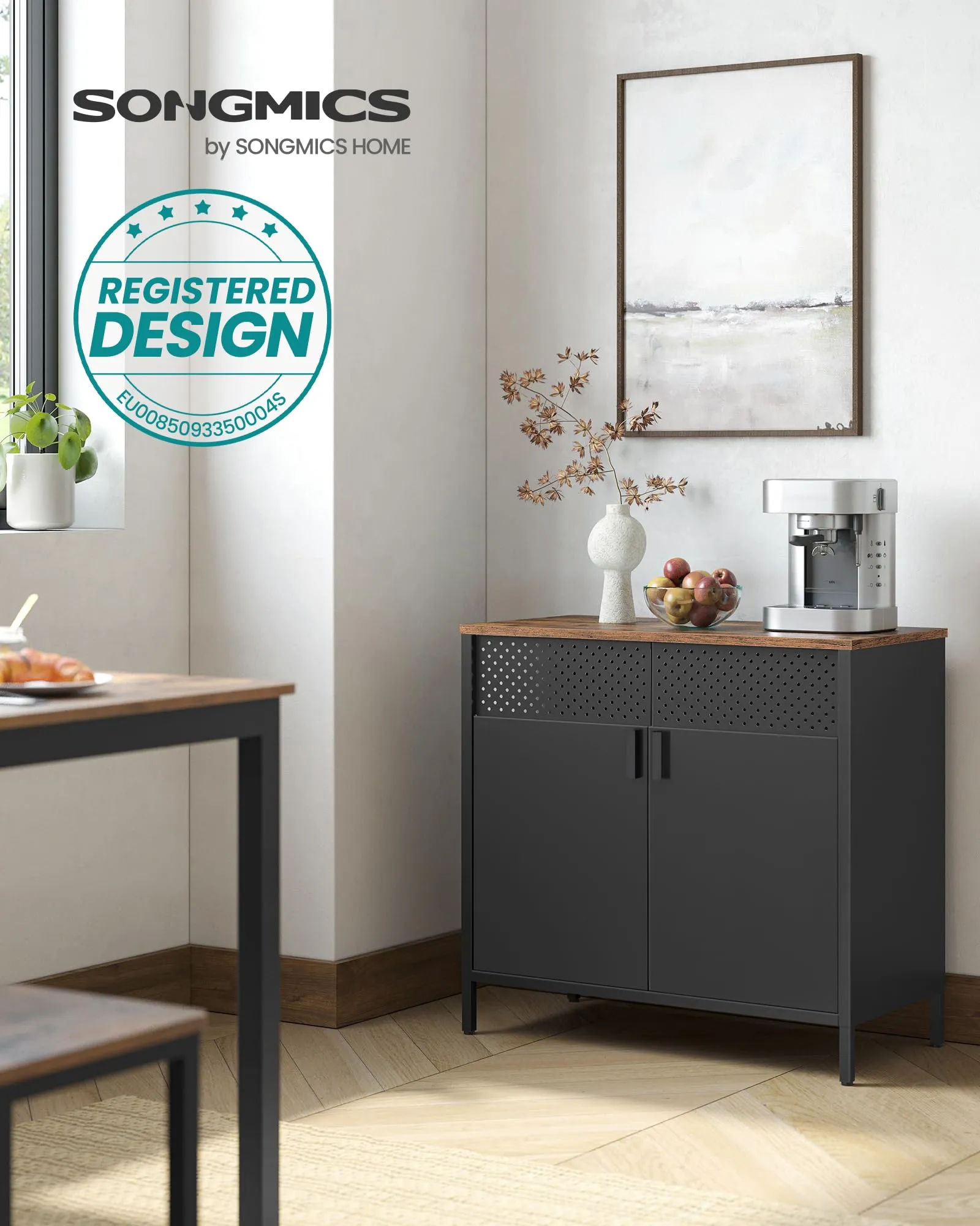 SONGMICS Mobiletto Contenitore Credenza in Metallo Doppia Anta LSC102B01, 40 x 80 x 76 cm, Marrone Vintage e Nero Inchiostro - immagine 2