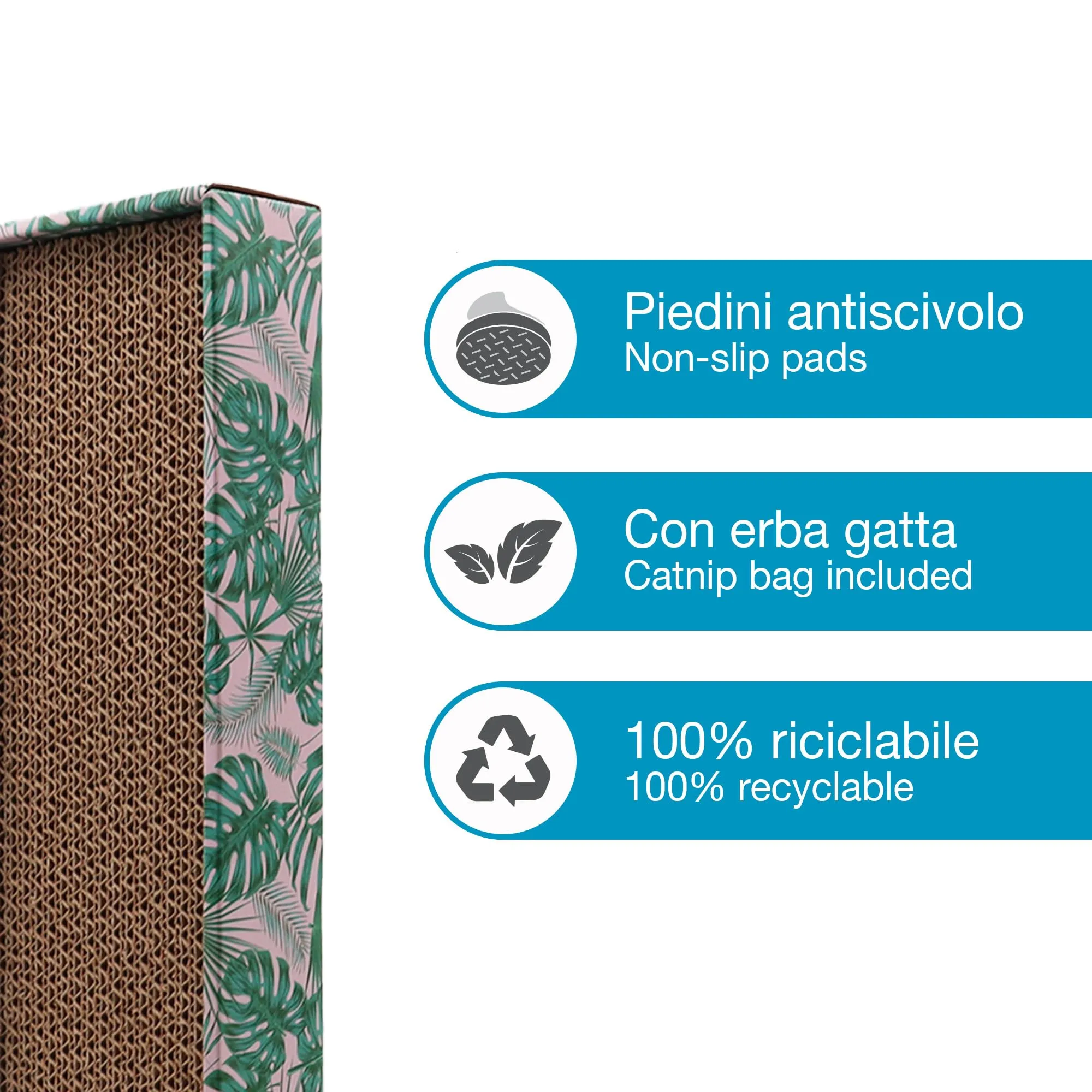 Croci Leaves Tiragraffi per gatti in cartone, 2 strati reversibili, 48x12,5x5 cm - immagine 3